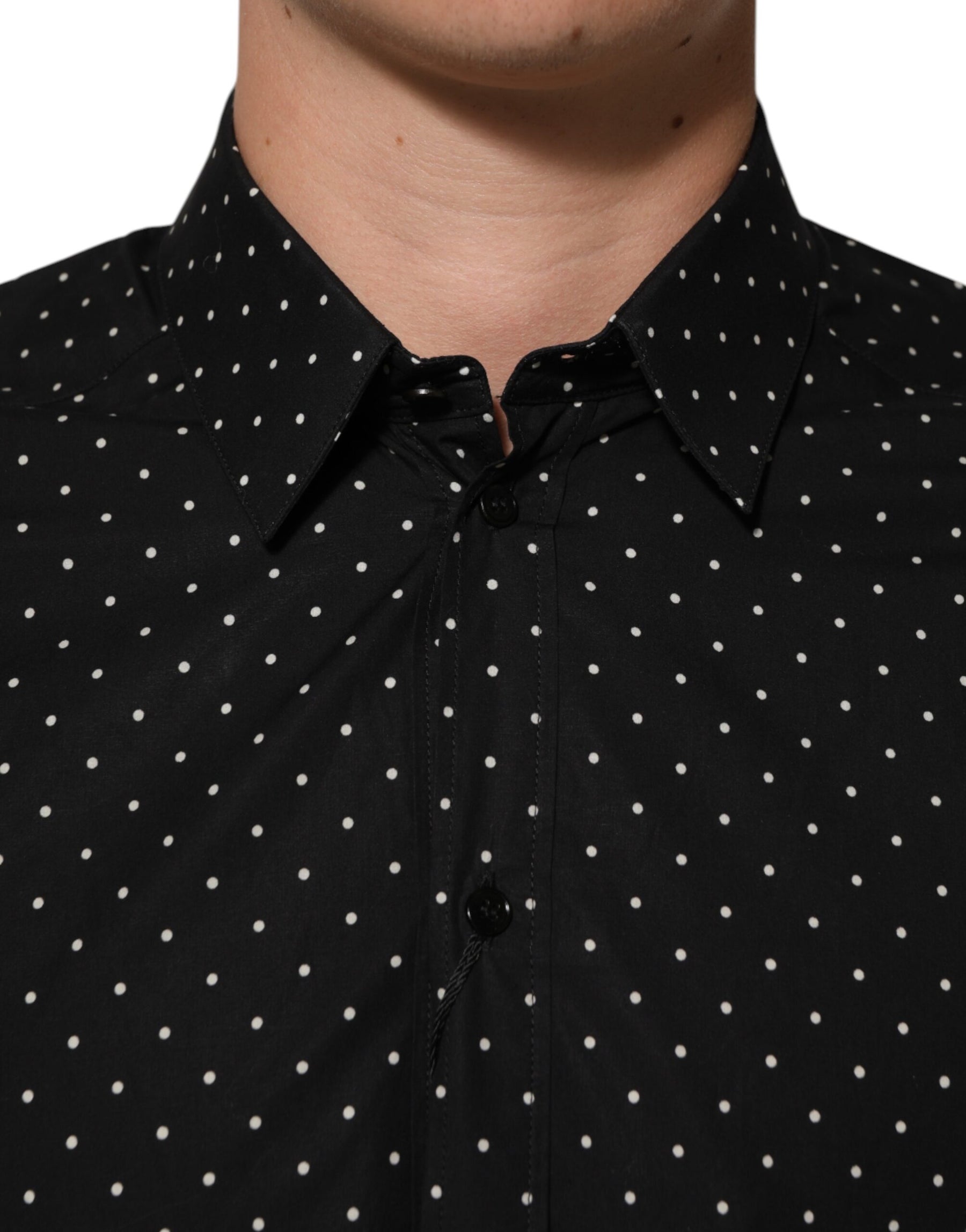 Dolce & Gabbana Black Polka Dot Cotton GOLD Men Formal Dress Shirt | Regal Royce