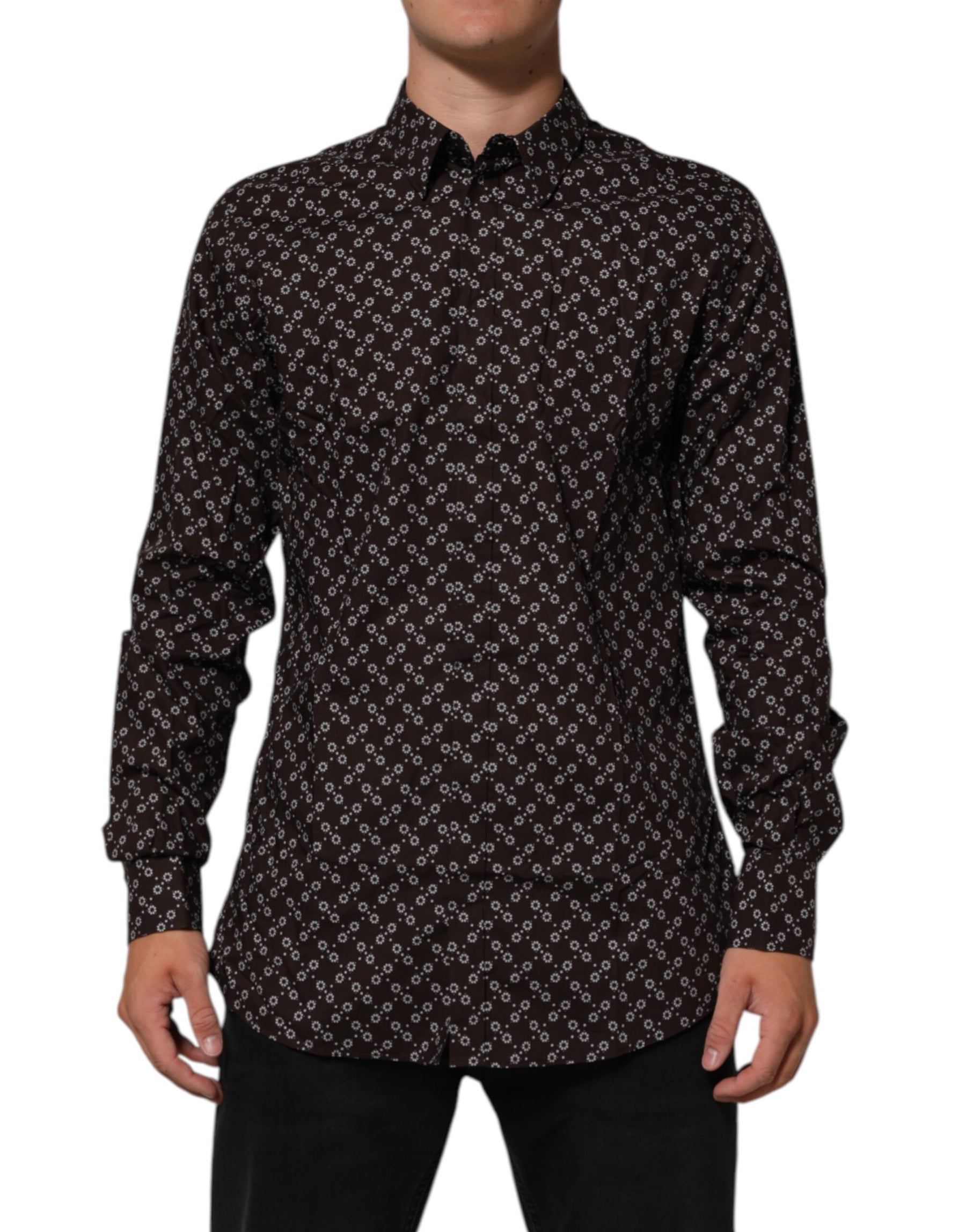 Dolce & Gabbana BrownFloral Collared GOLD Formal Dress Shirt | Regal Royce