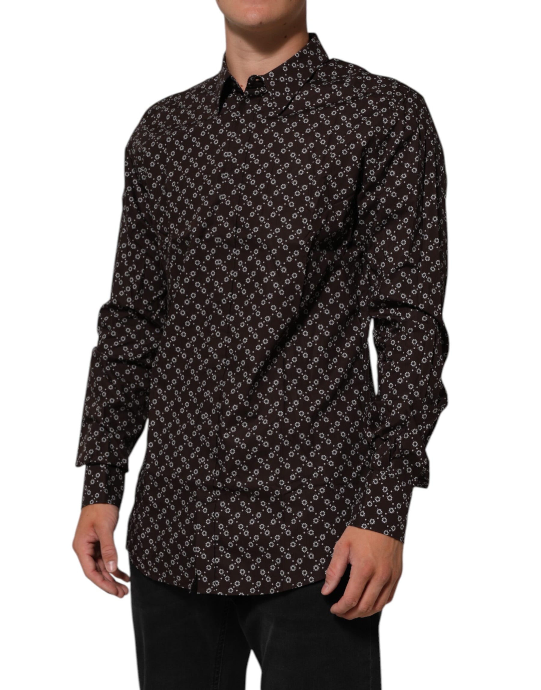 Dolce & Gabbana BrownFloral Collared GOLD Formal Dress Shirt | Regal Royce