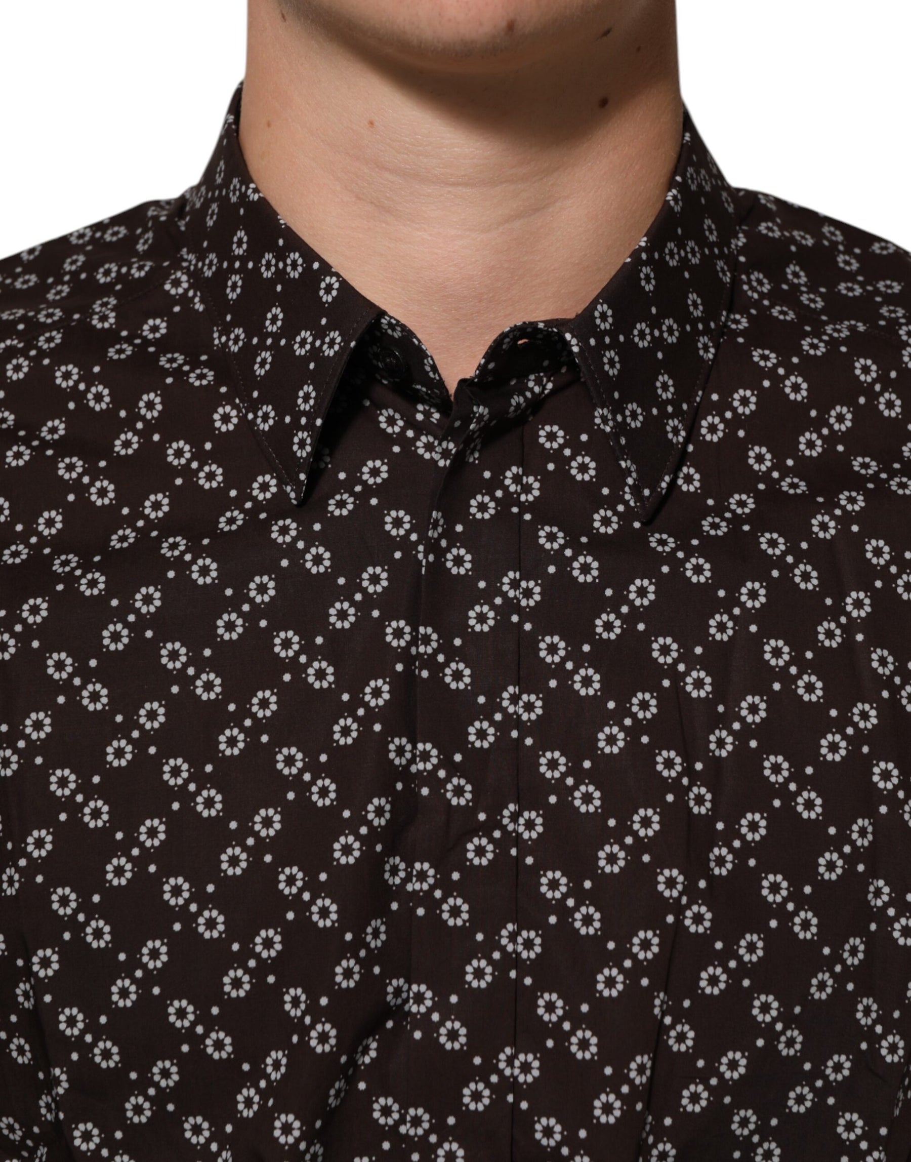 Dolce & Gabbana BrownFloral Collared GOLD Formal Dress Shirt | Regal Royce