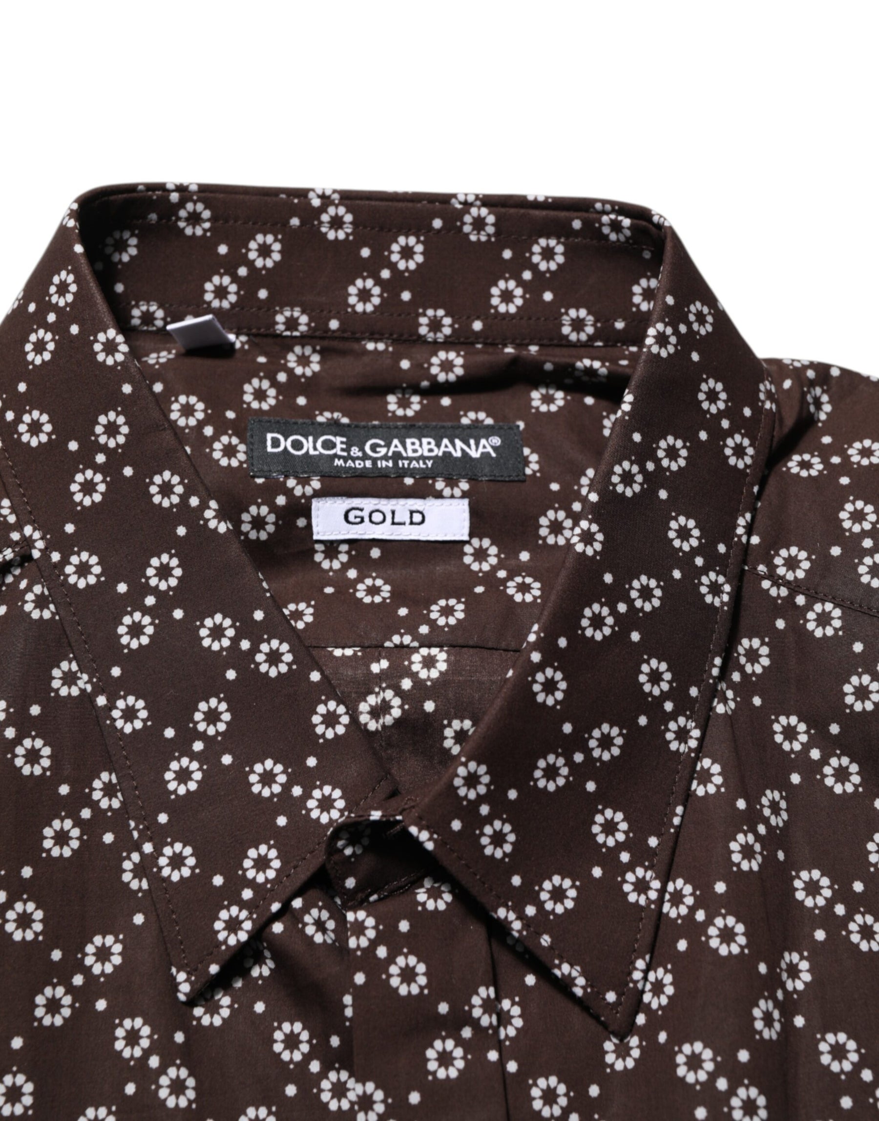 Dolce & Gabbana BrownFloral Collared GOLD Formal Dress Shirt | Regal Royce