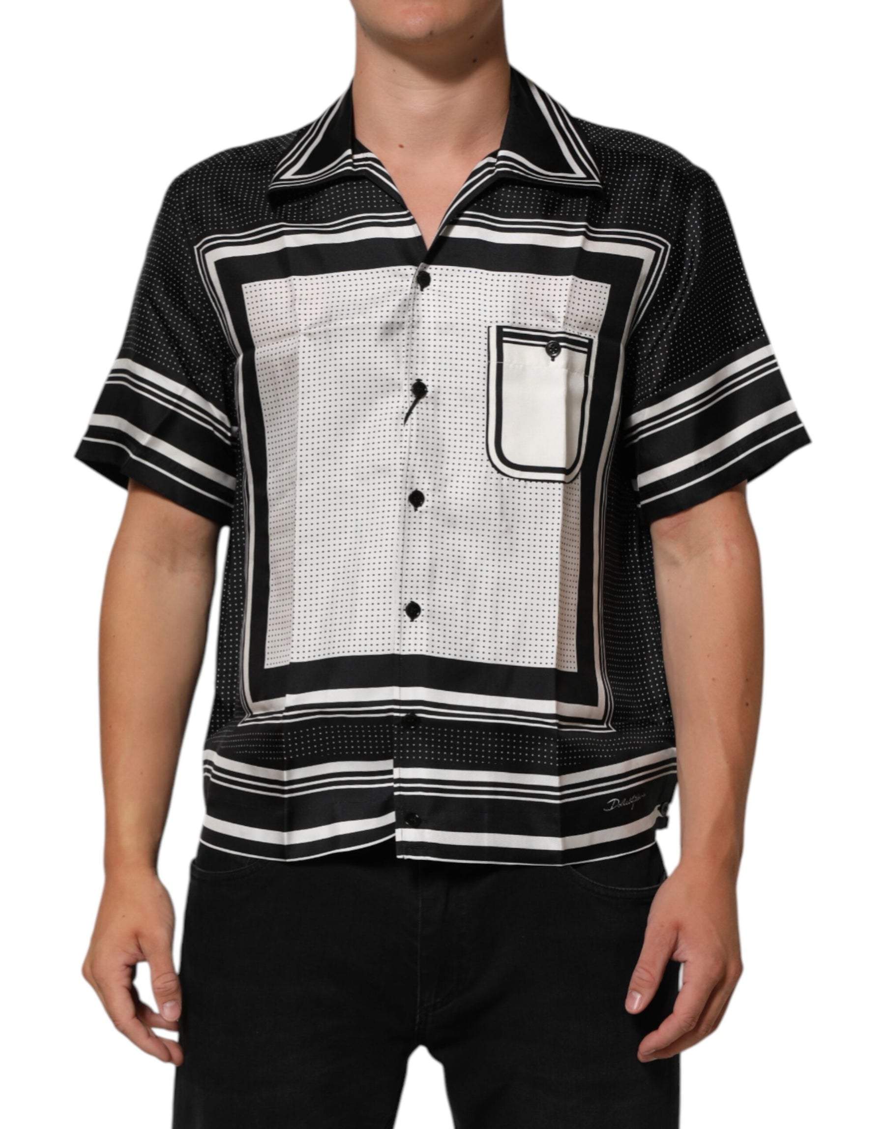 Dolce & Gabbana Black White StripeDot Print Casual Polo Shirt | Regal Royce