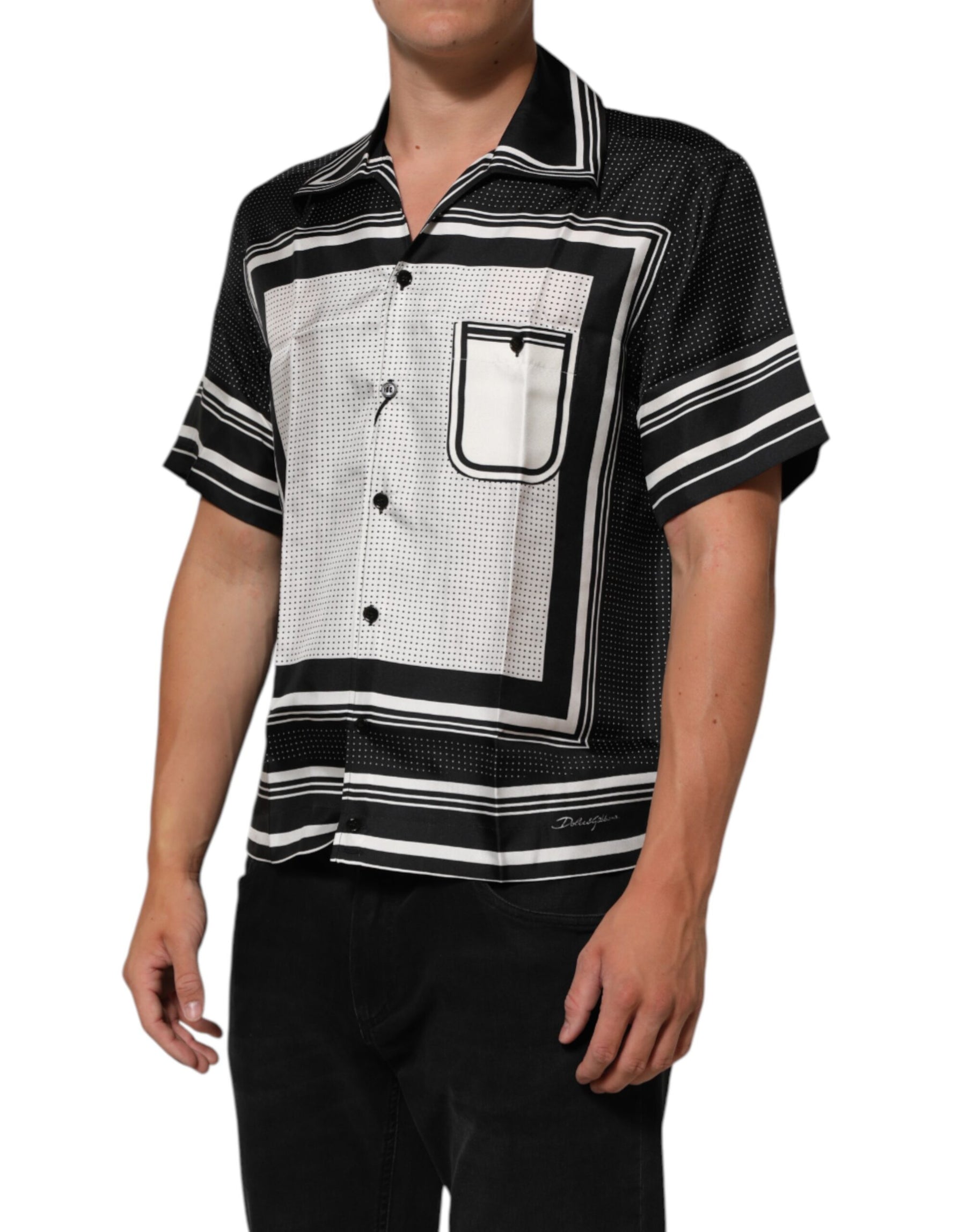 Dolce & Gabbana Black White StripeDot Print Casual Polo Shirt | Regal Royce