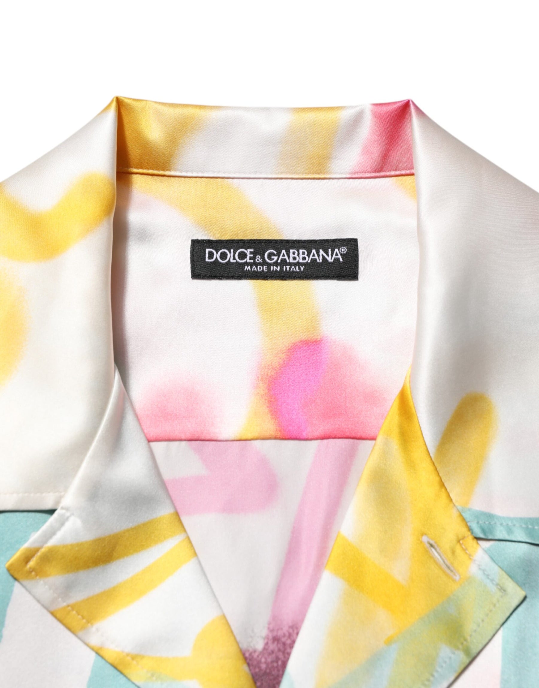 Dolce & Gabbana White Silk Hawaiian Graffiti Print Men Casual Shirt | Regal Royce
