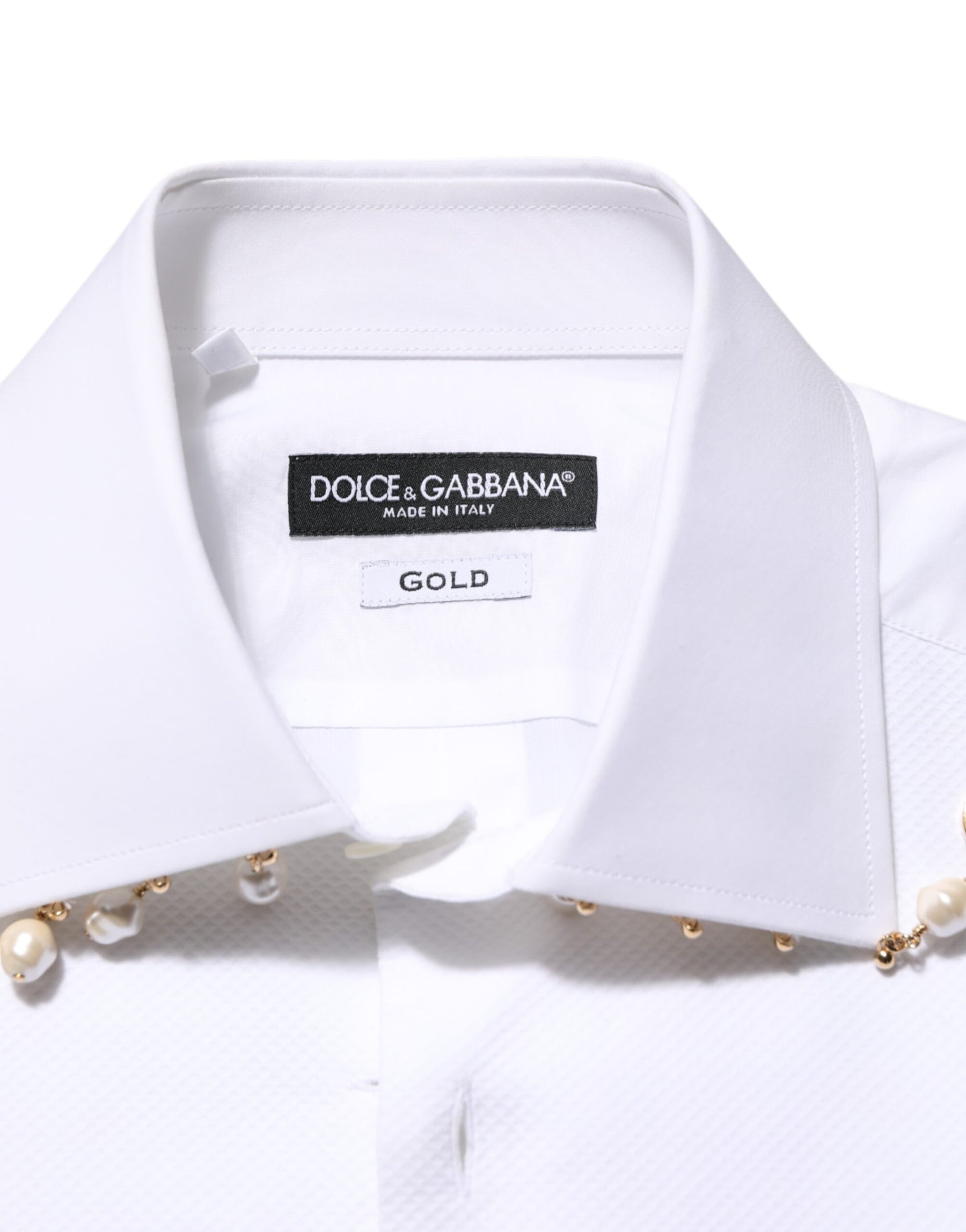 Dolce & Gabbana White Cotton DG Logo Pearl GOLD Formal Shirt | Regal Royce