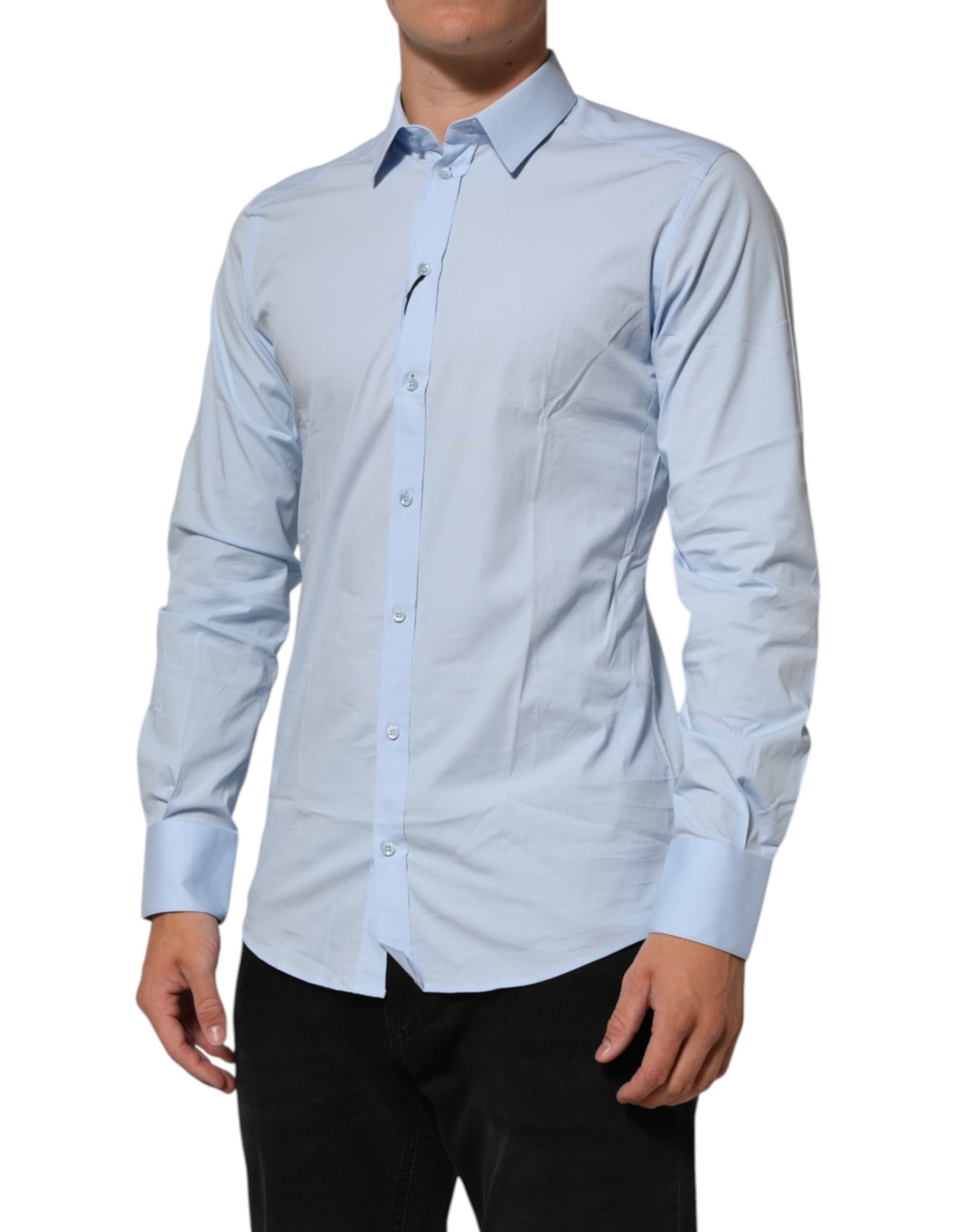 Dolce & Gabbana Light Blue Cotton GOLD Formal Men Dress Shirt | Regal Royce