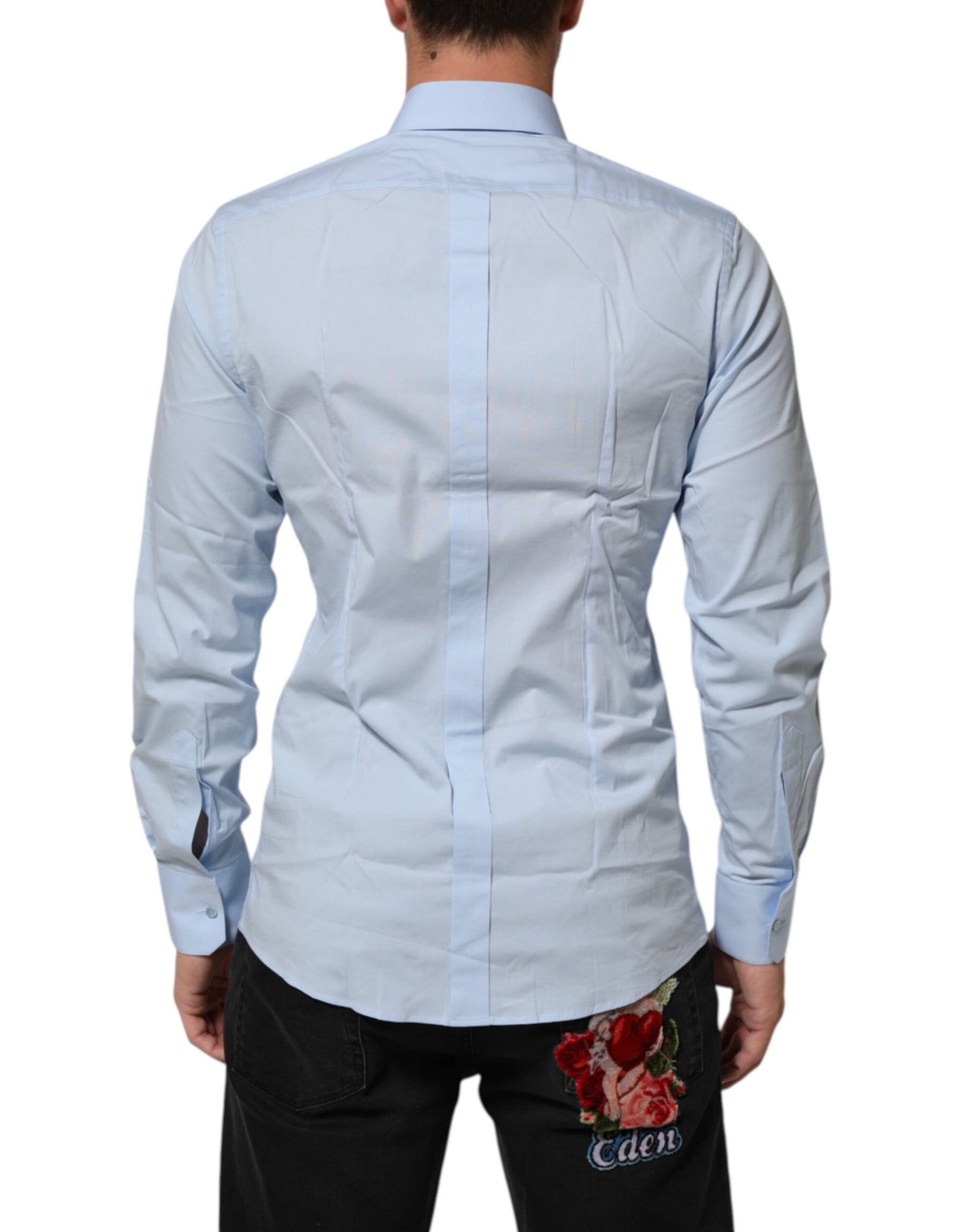 Dolce & Gabbana Light Blue Cotton GOLD Formal Men Dress Shirt | Regal Royce