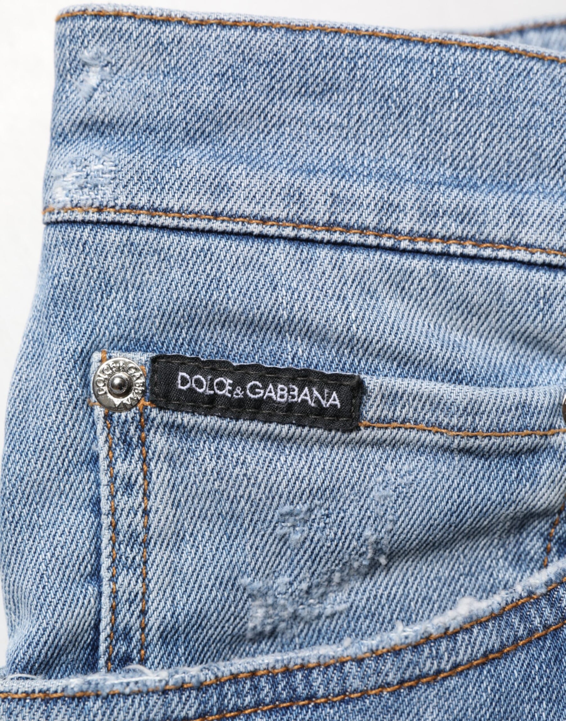 Dolce & Gabbana Blue Tattered Slim Fit Cotton Denim Jeans | Regal Royce
