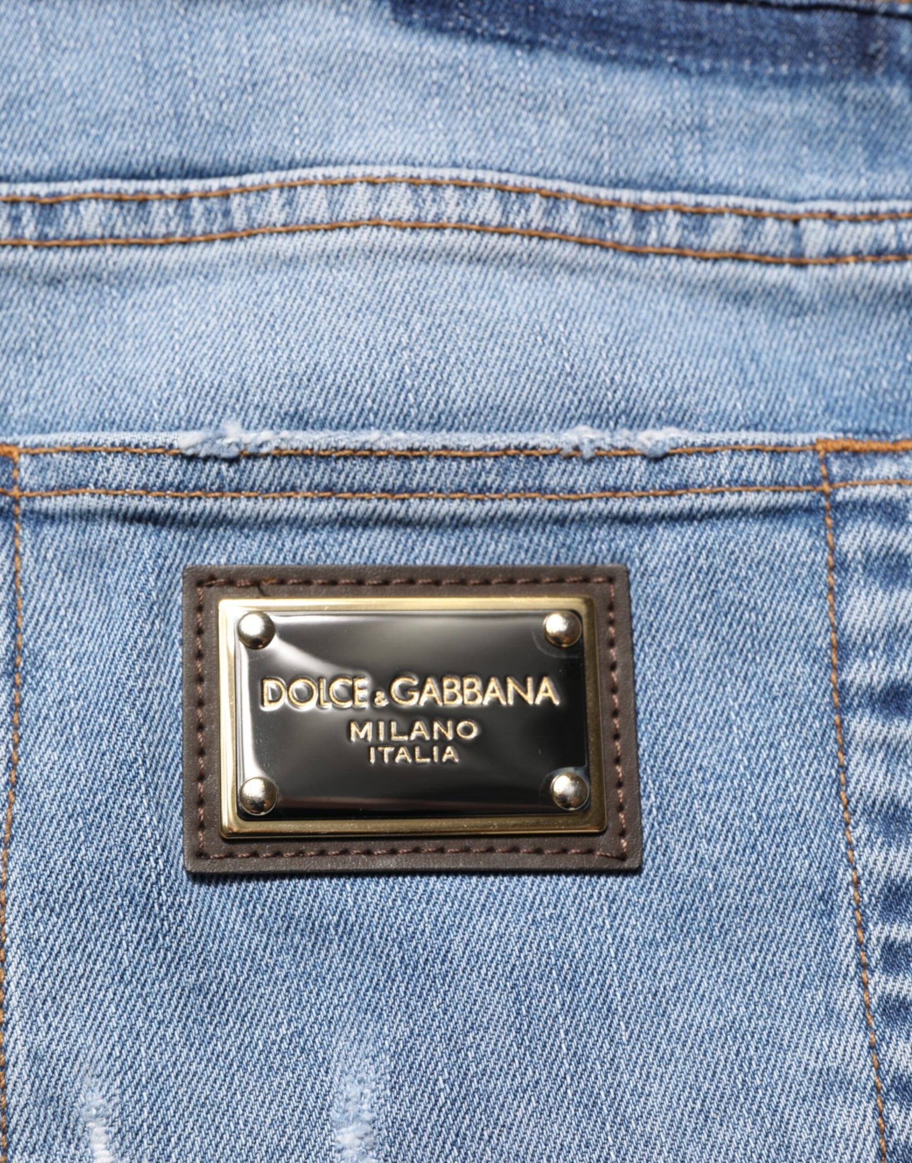 Dolce & Gabbana Blue Tattered Slim Fit Cotton Denim Jeans | Regal Royce