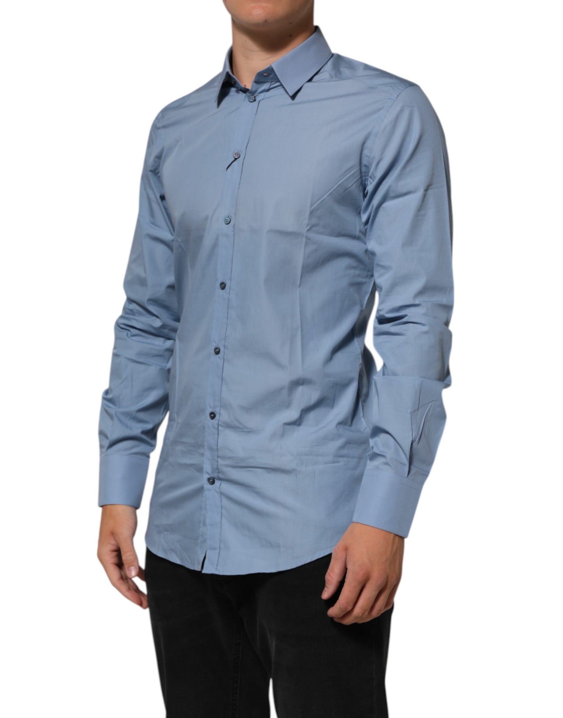 Dolce & Gabbana Blue Cotton Collared GOLD Formal Dress Shirt | Regal Royce