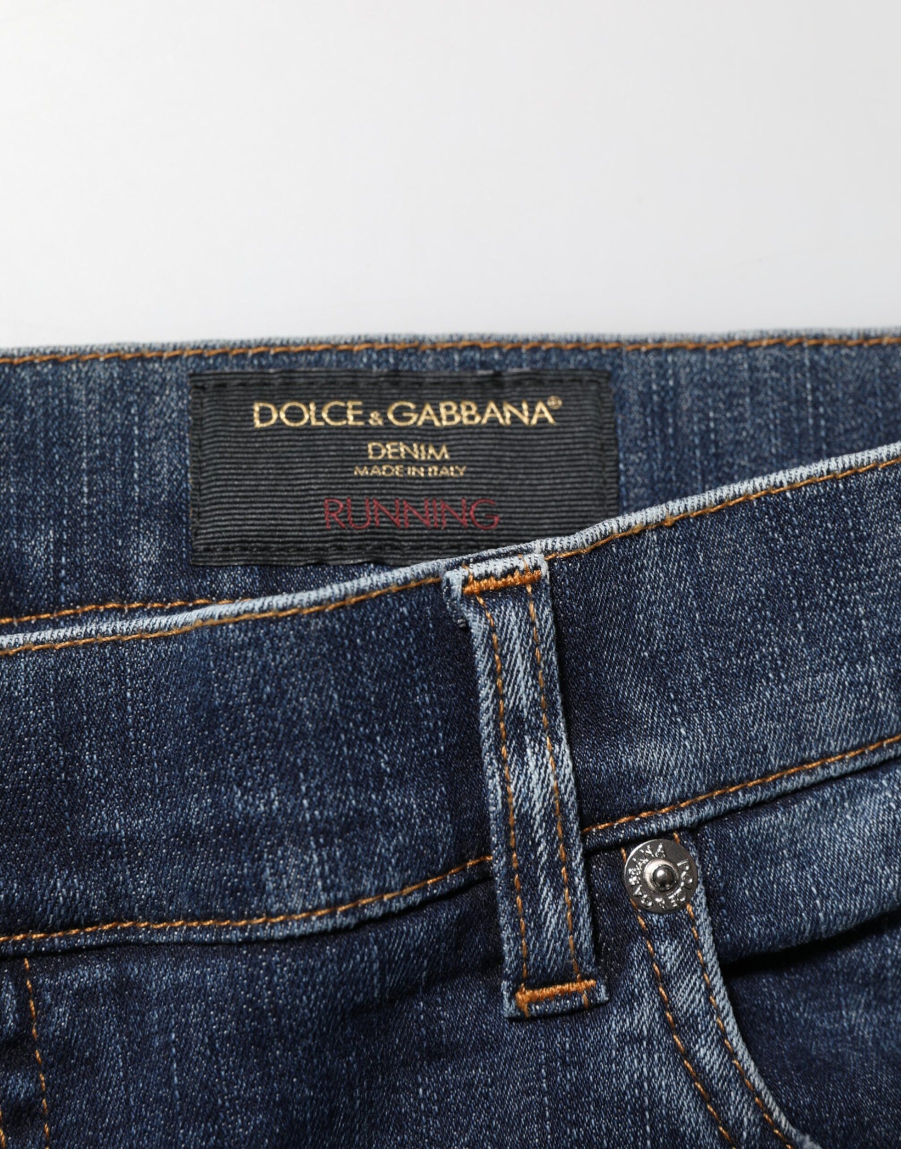 Dolce & Gabbana Dark Blue Washed Running Ripped Denim Jeans | Regal Royce