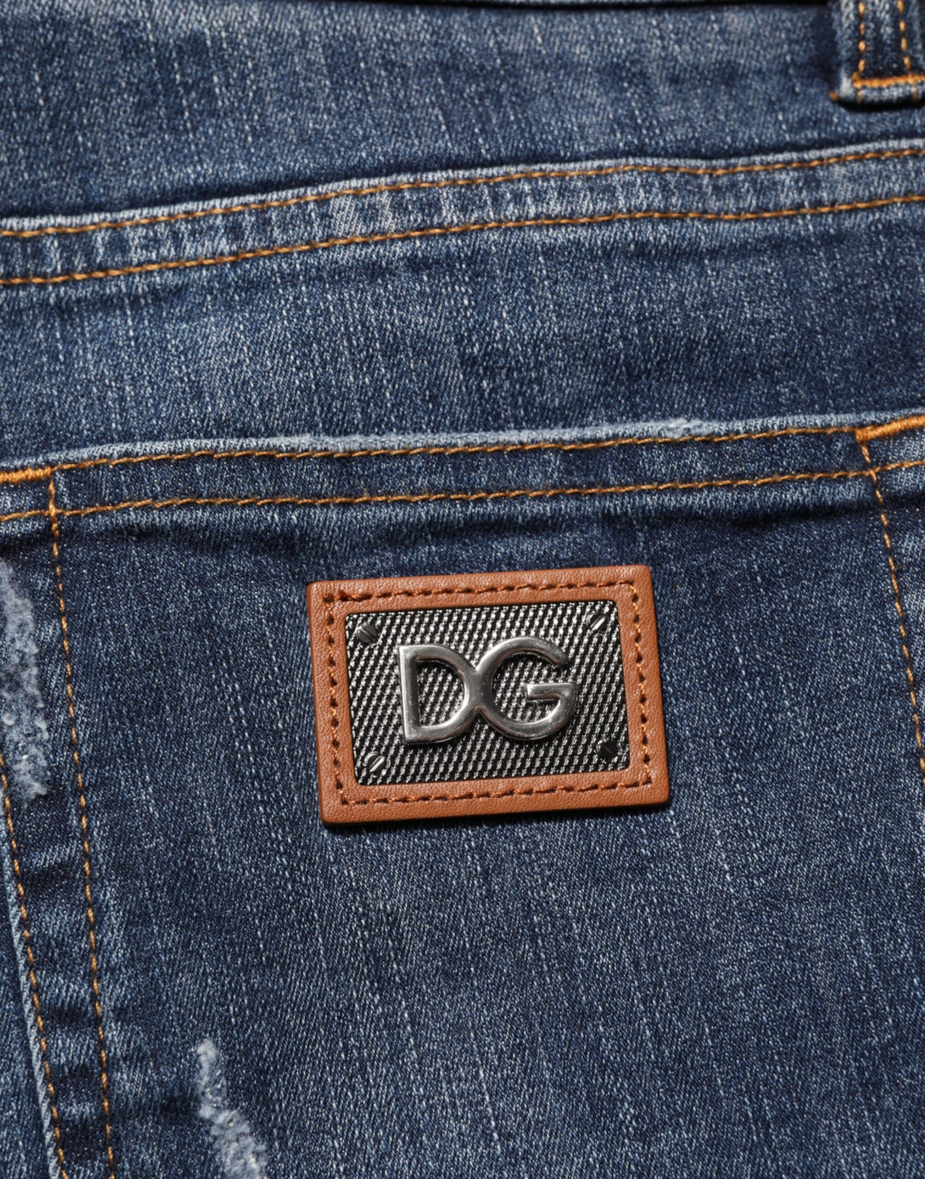 Dolce & Gabbana Dark Blue Washed Running Ripped Denim Jeans | Regal Royce