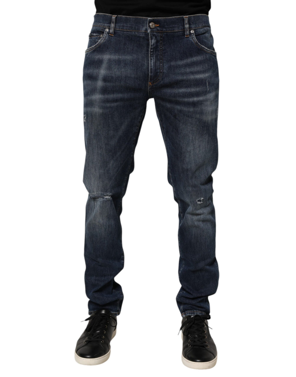 Dolce & Gabbana Dark Blue Washed Running Ripped Denim Jeans