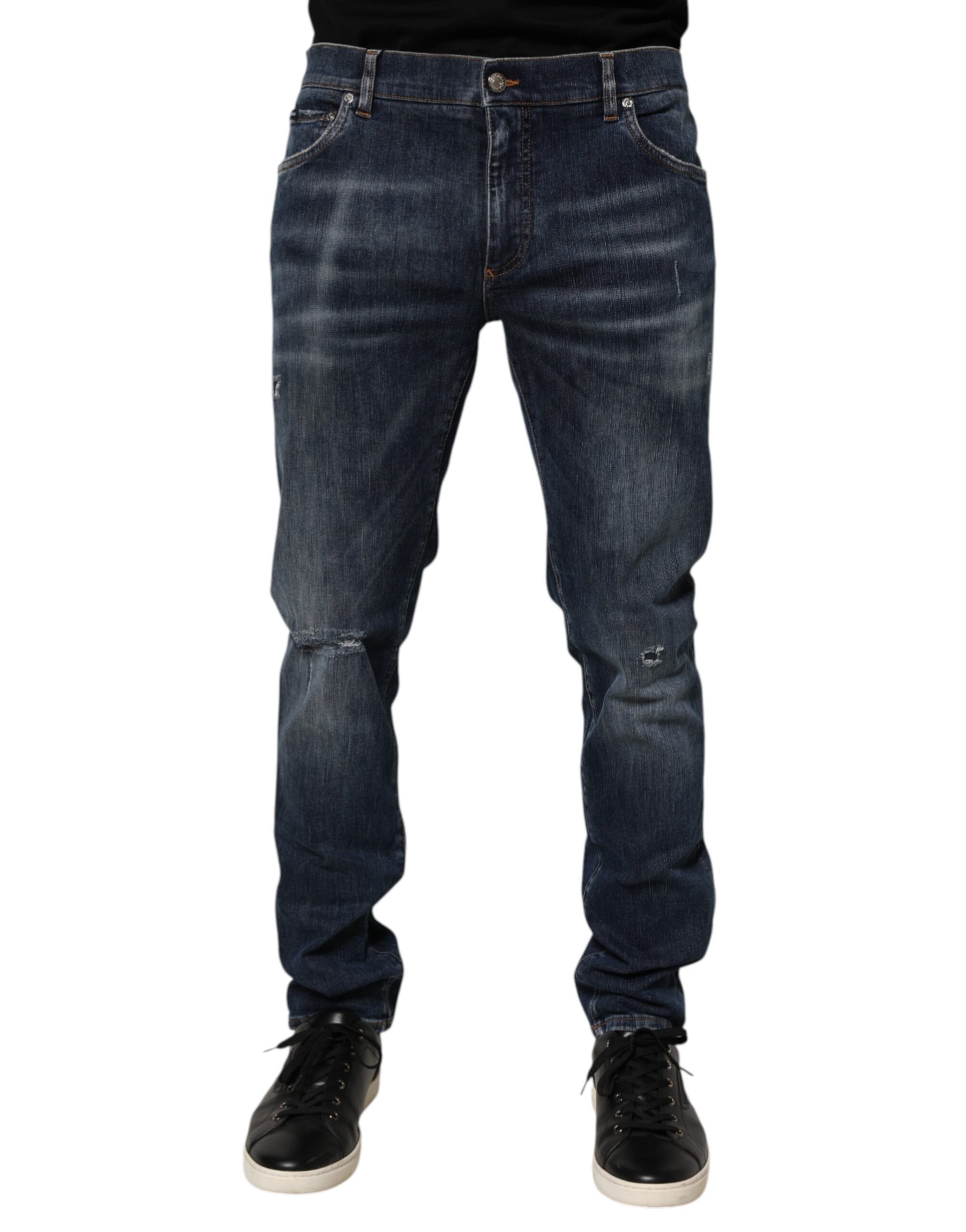 Dolce & Gabbana Dark Blue Washed Running Ripped Denim Jeans | Regal Royce