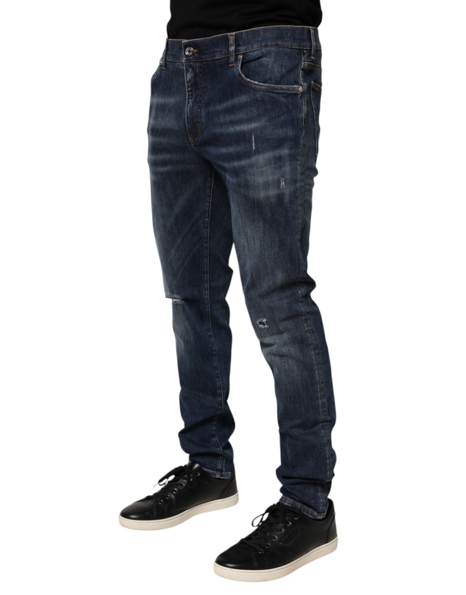 Dolce & Gabbana Dark Blue Washed Running Ripped Denim Jeans | Regal Royce