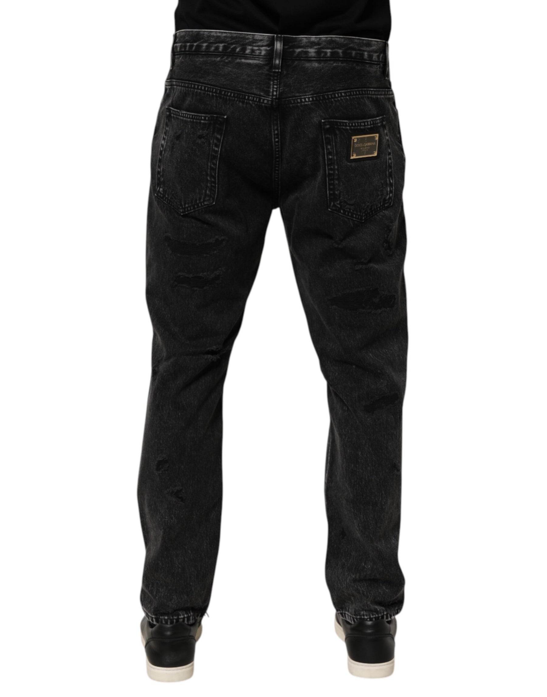 Dolce & Gabbana Black Washed Ripped Loose Cotton Denim Jeans | Regal Royce