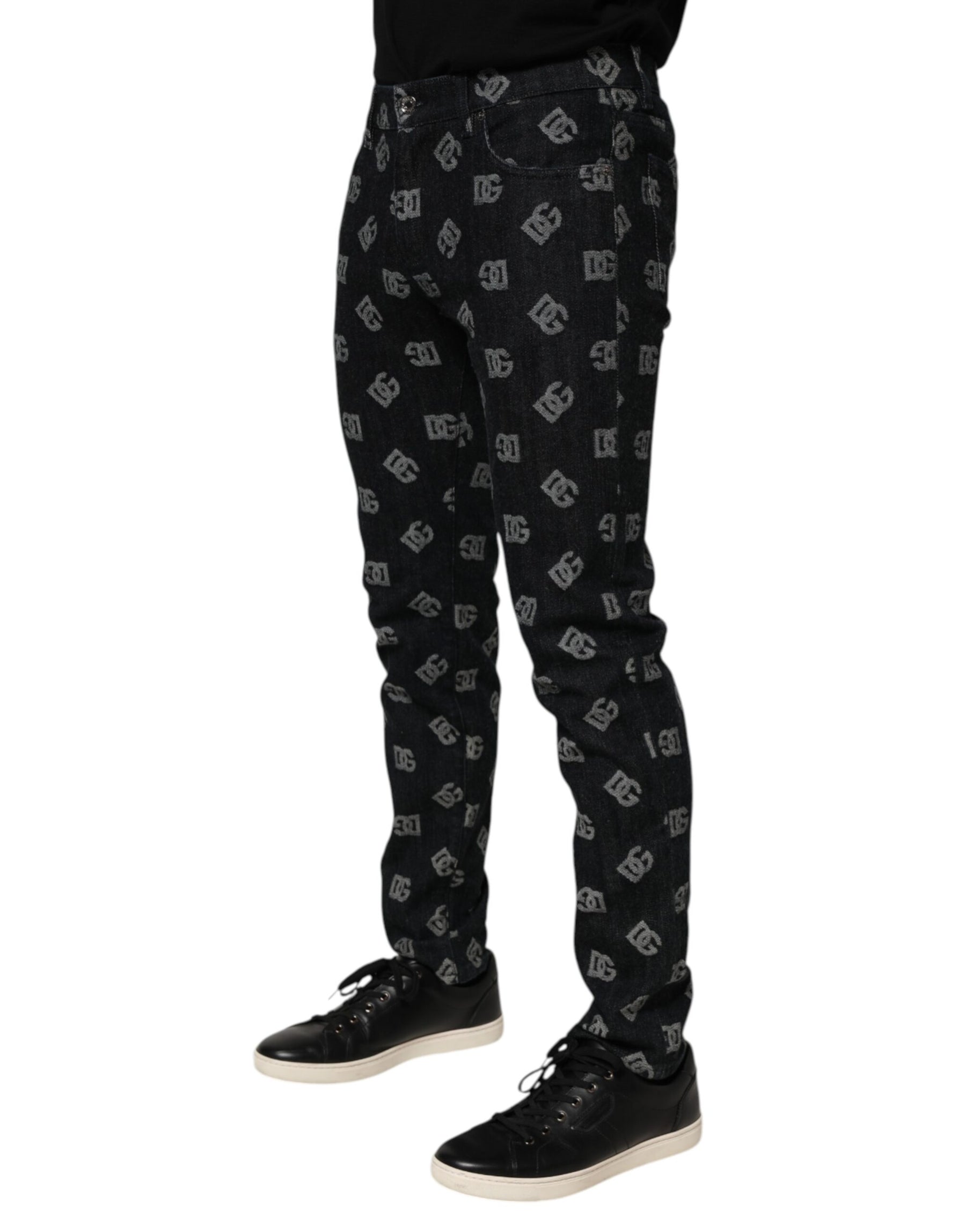 Dolce & Gabbana Black DG Monogram Cotton Skinny Denim Jeans | Regal Royce