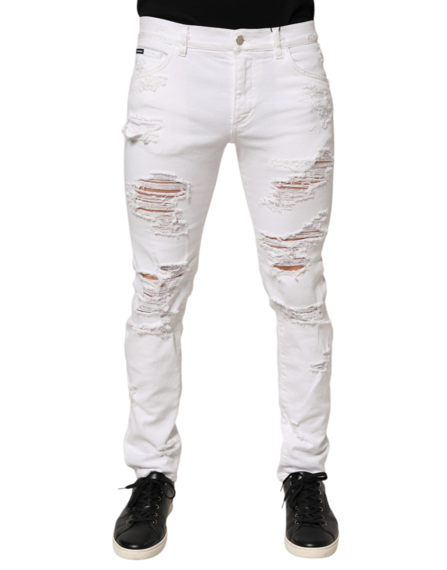 Dolce & Gabbana White Distressed Ripped Denim Trouser Jeans | Regal Royce