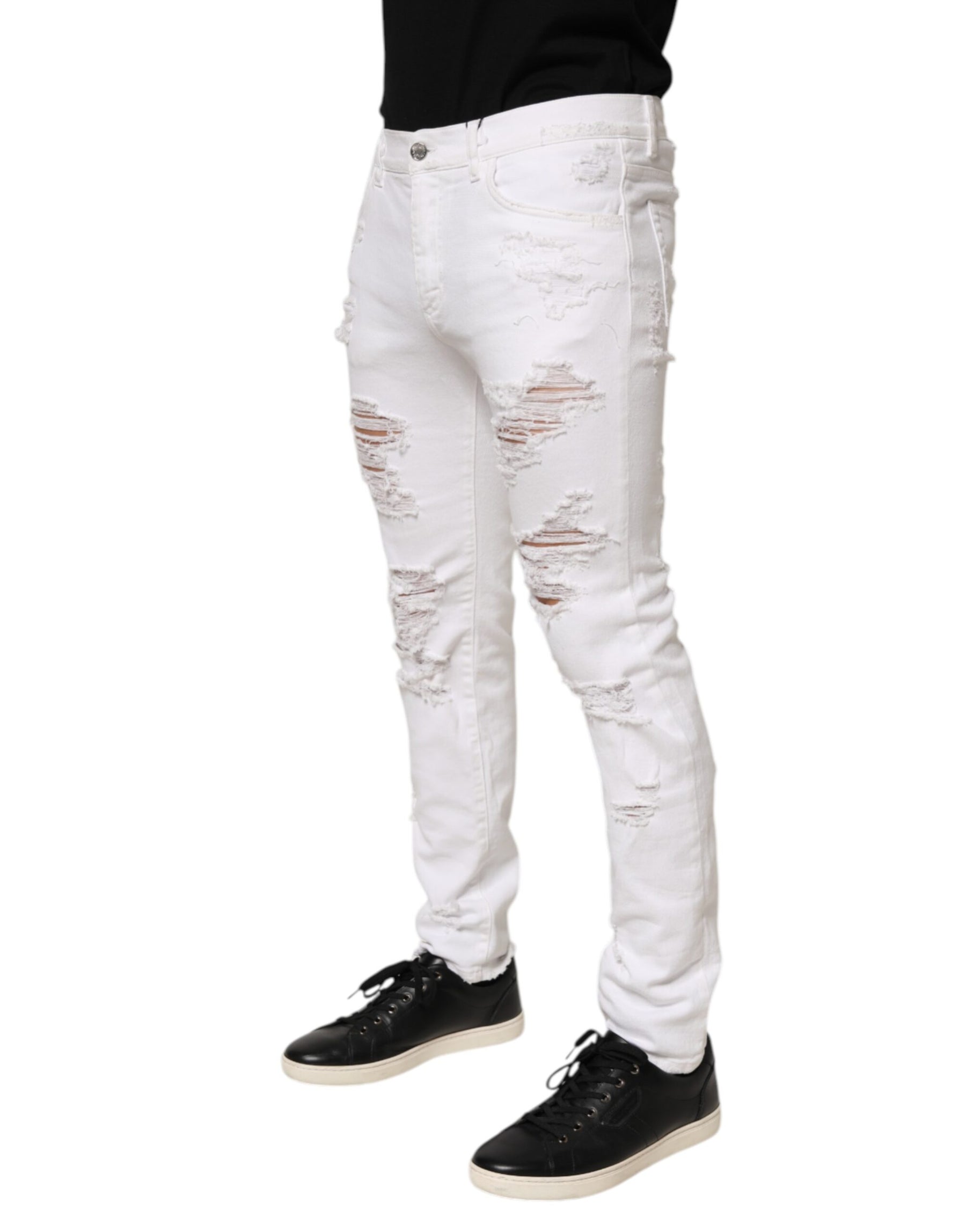 Dolce & Gabbana White Distressed Ripped Denim Trouser Jeans | Regal Royce