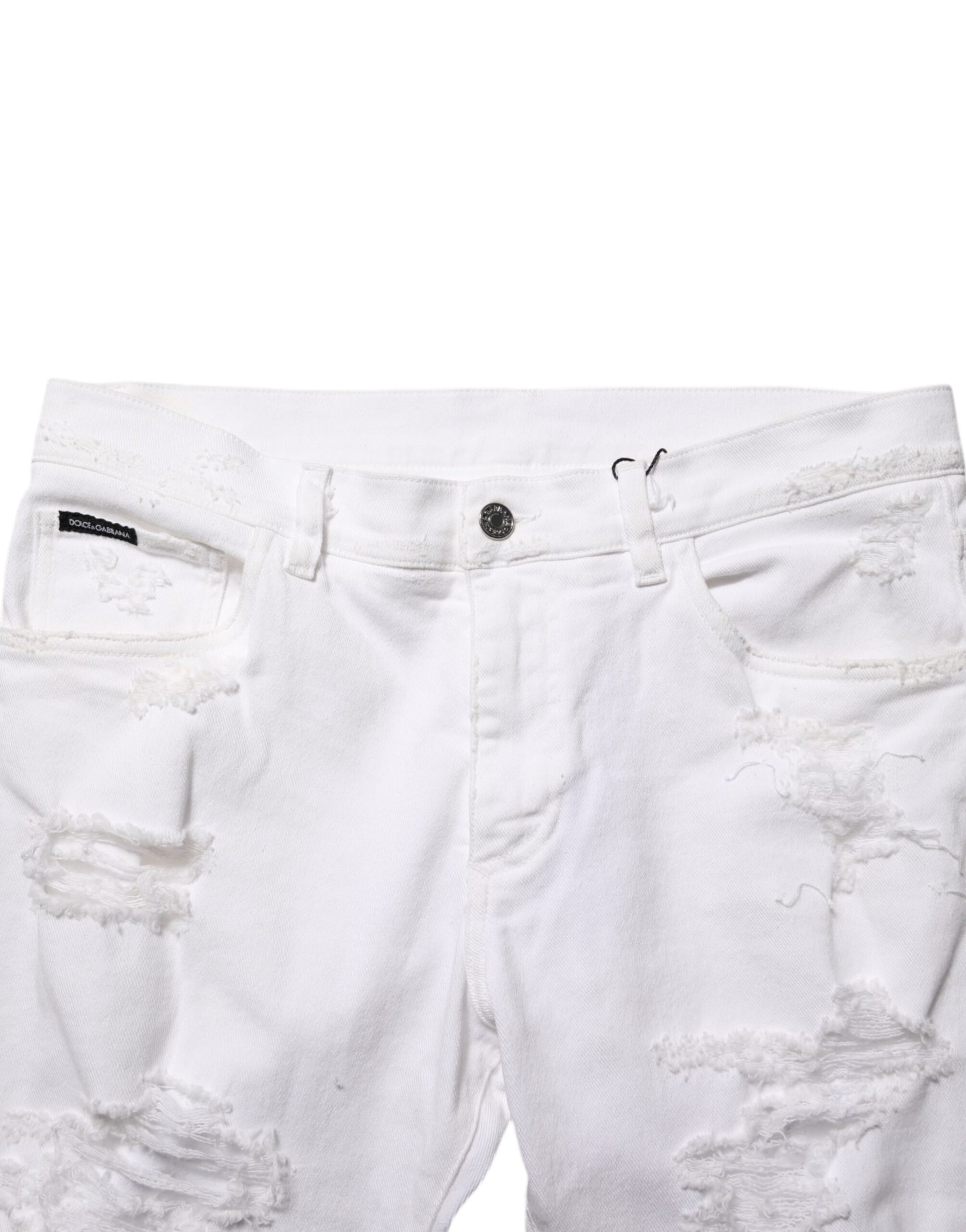 Dolce & Gabbana White Distressed Ripped Denim Trouser Jeans | Regal Royce