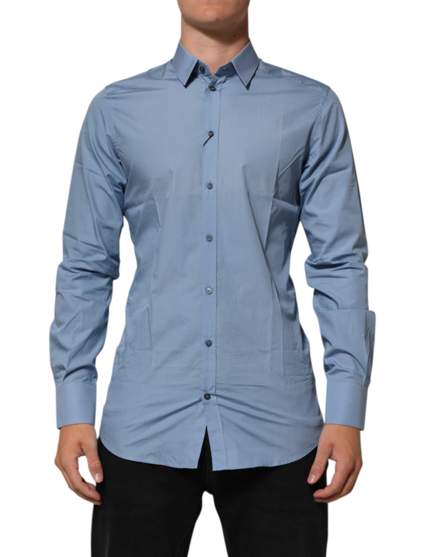 Dolce & Gabbana Blue Cotton Collared GOLD Formal Dress  Shirt | Regal Royce