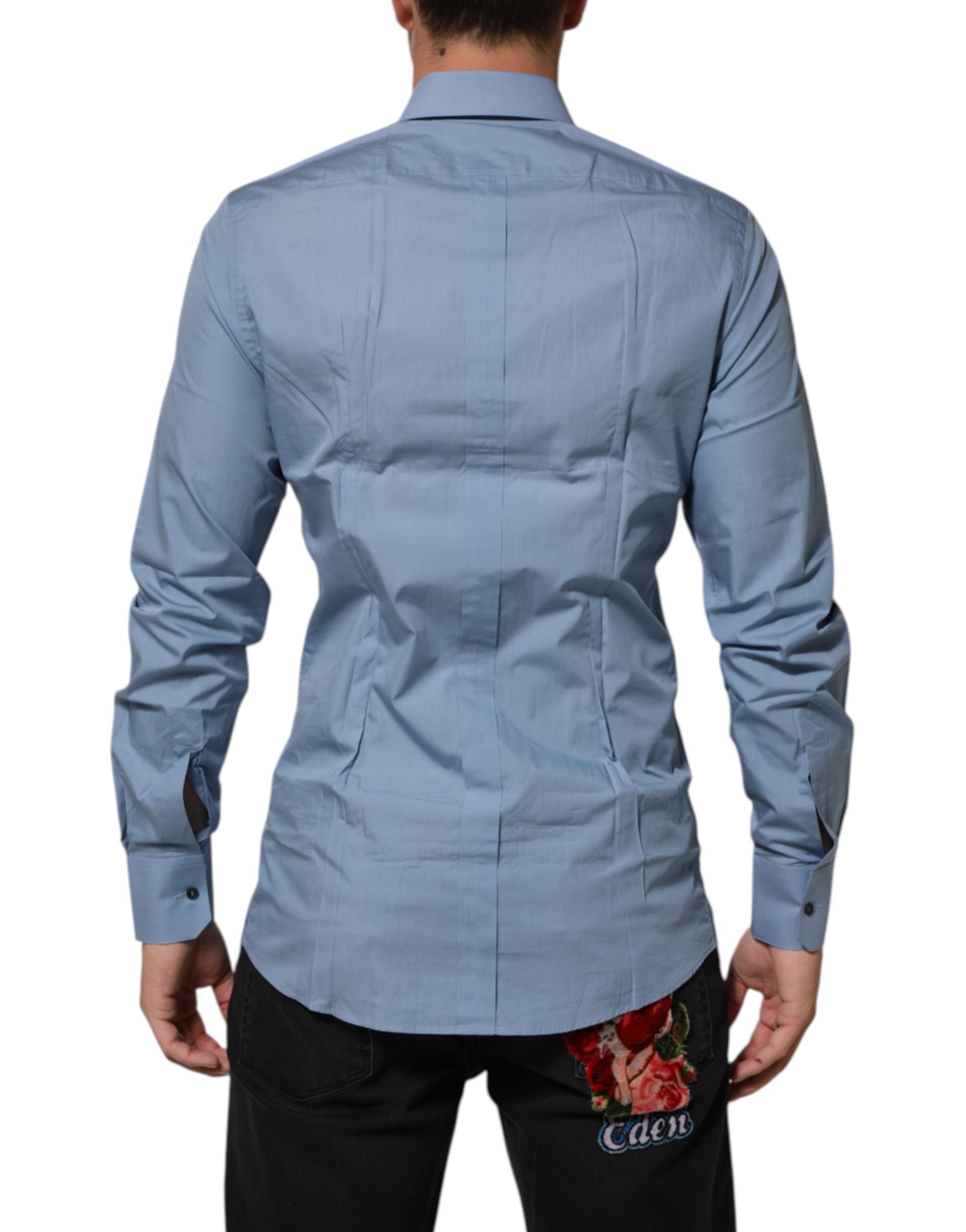 Dolce & Gabbana Blue Cotton Collared GOLD Formal Dress  Shirt | Regal Royce