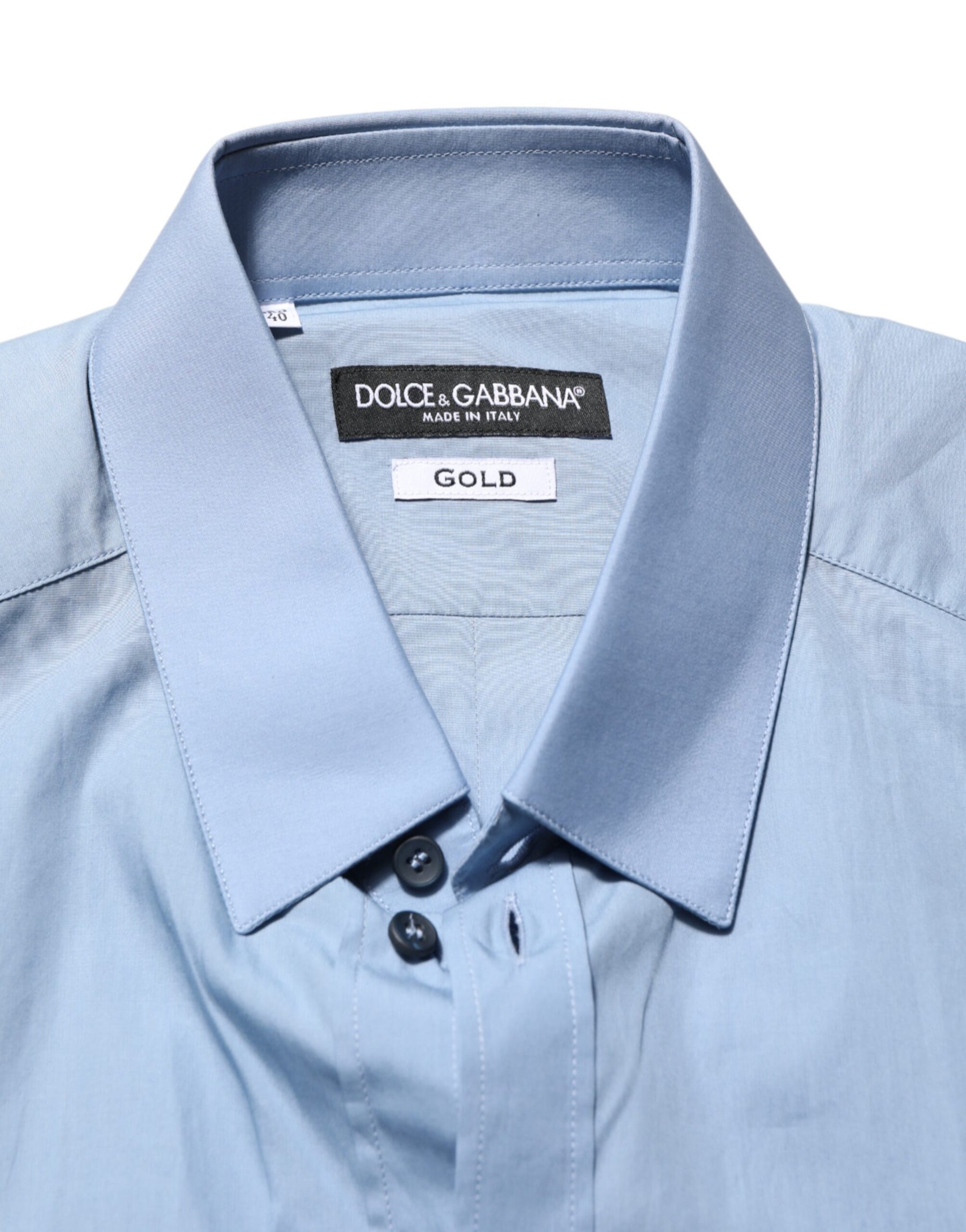 Dolce & Gabbana Blue Cotton Collared GOLD Formal Dress  Shirt | Regal Royce