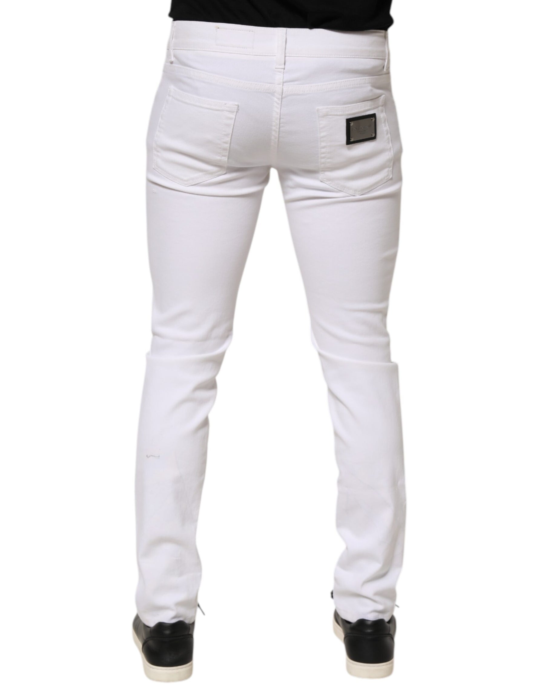 Dolce & Gabbana White Ripped Cotton Skinny Men Denim Jeans | Regal Royce