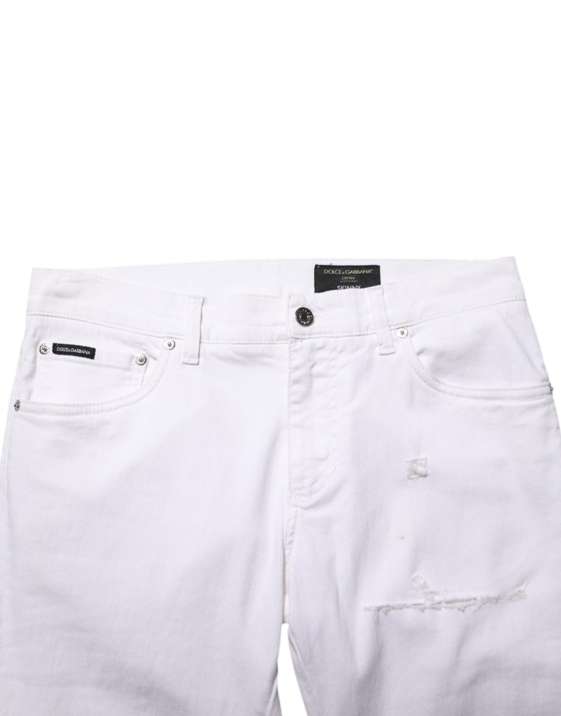 Dolce & Gabbana White Ripped Cotton Skinny Men Denim Jeans | Regal Royce