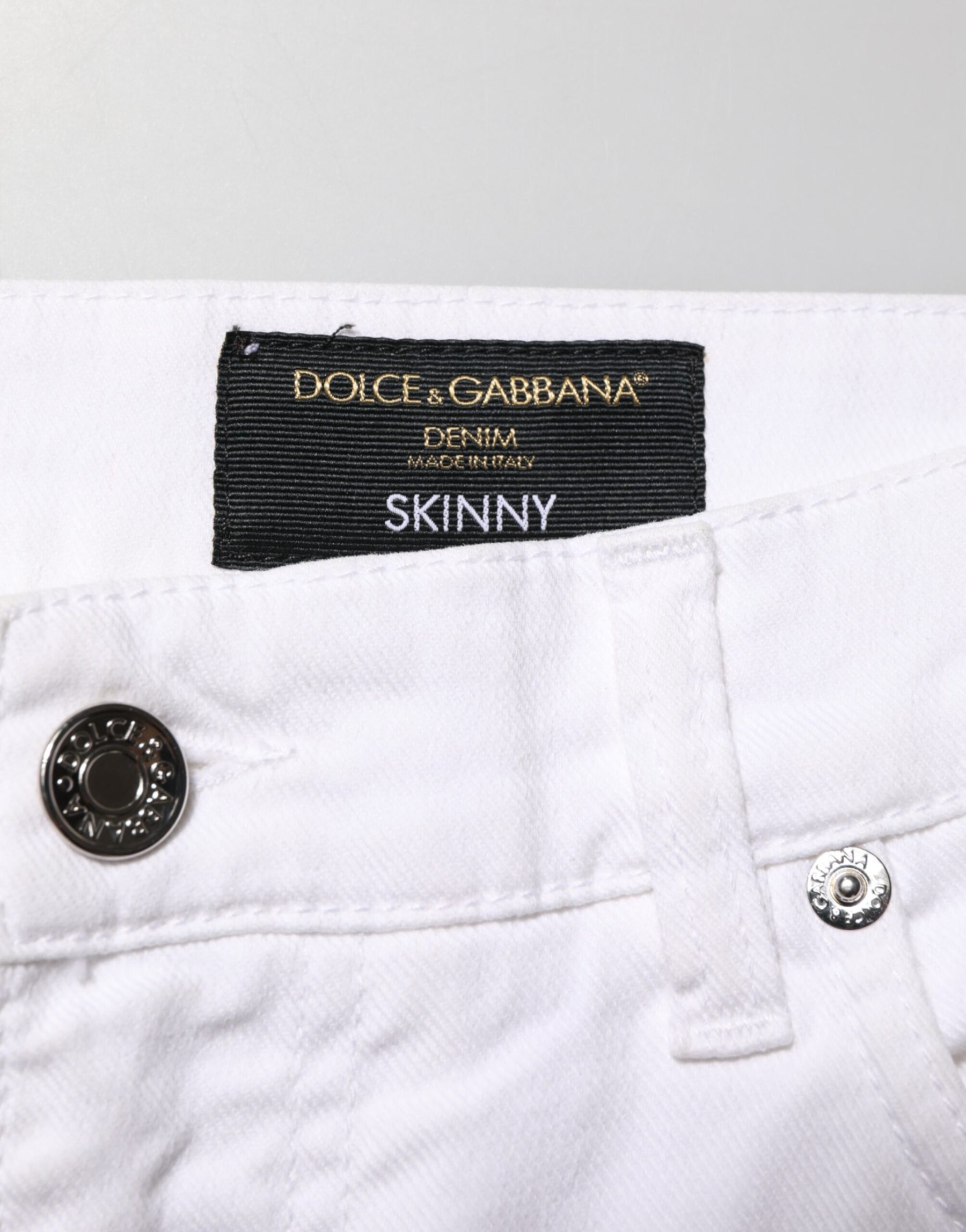 Dolce & Gabbana White Ripped Cotton Skinny Men Denim Jeans | Regal Royce
