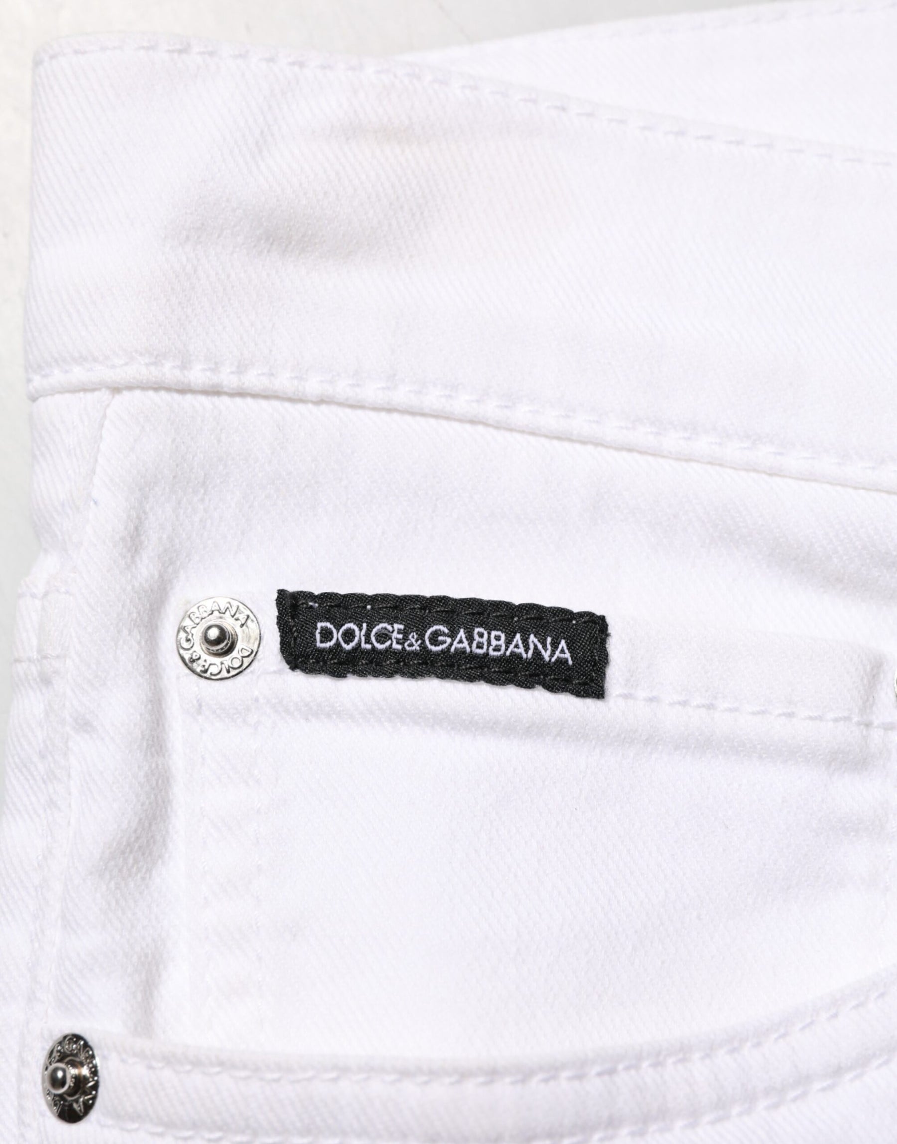 Dolce & Gabbana White Ripped Cotton Skinny Men Denim Jeans | Regal Royce