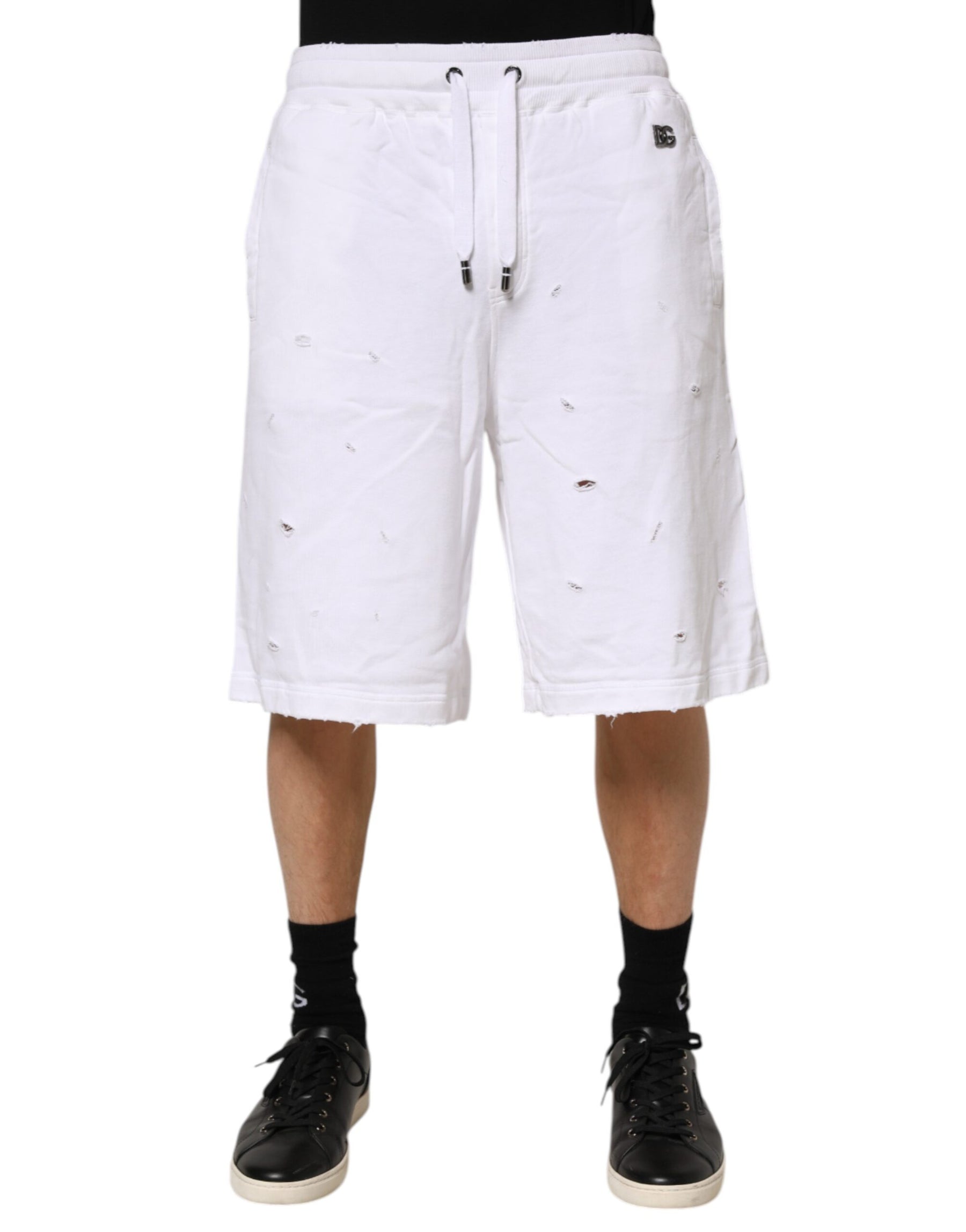 Dolce & Gabbana White Ripped Mid Waist Casual Bermuda Short | Regal Royce