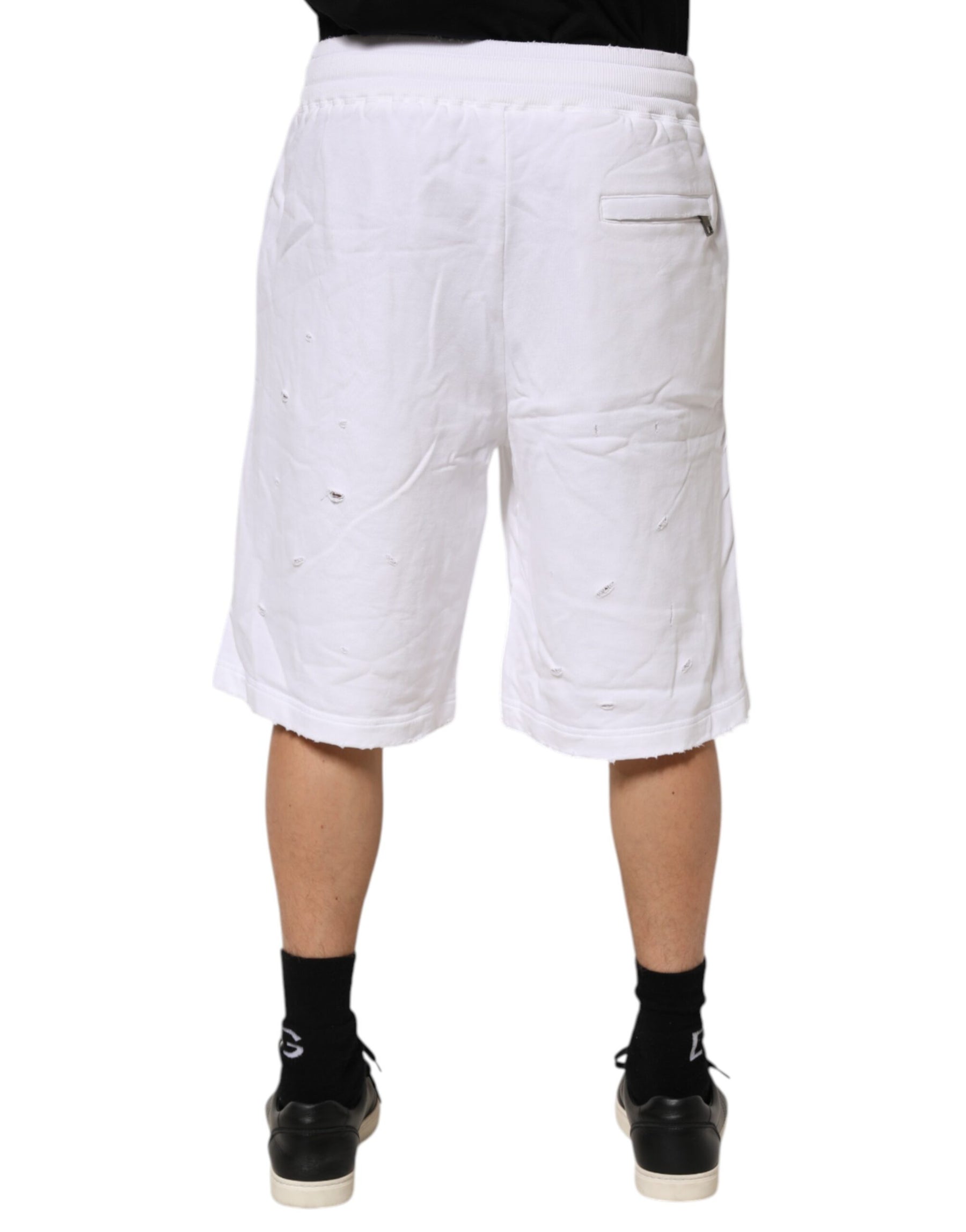 Dolce & Gabbana White Ripped Mid Waist Casual Bermuda Short | Regal Royce
