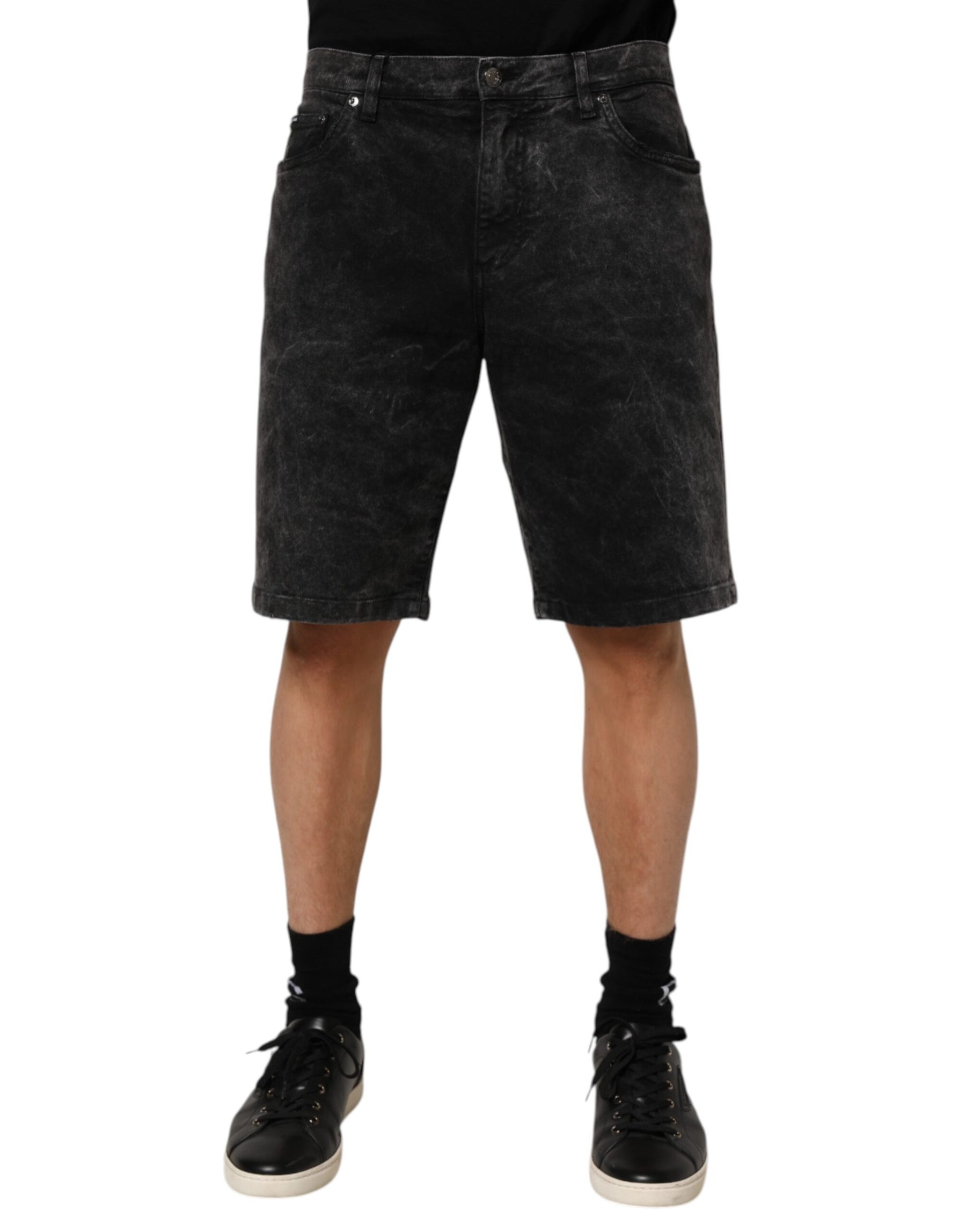 Dolce & Gabbana Black Cotton Mid Waist Denim Men Bermuda Short | Regal Royce