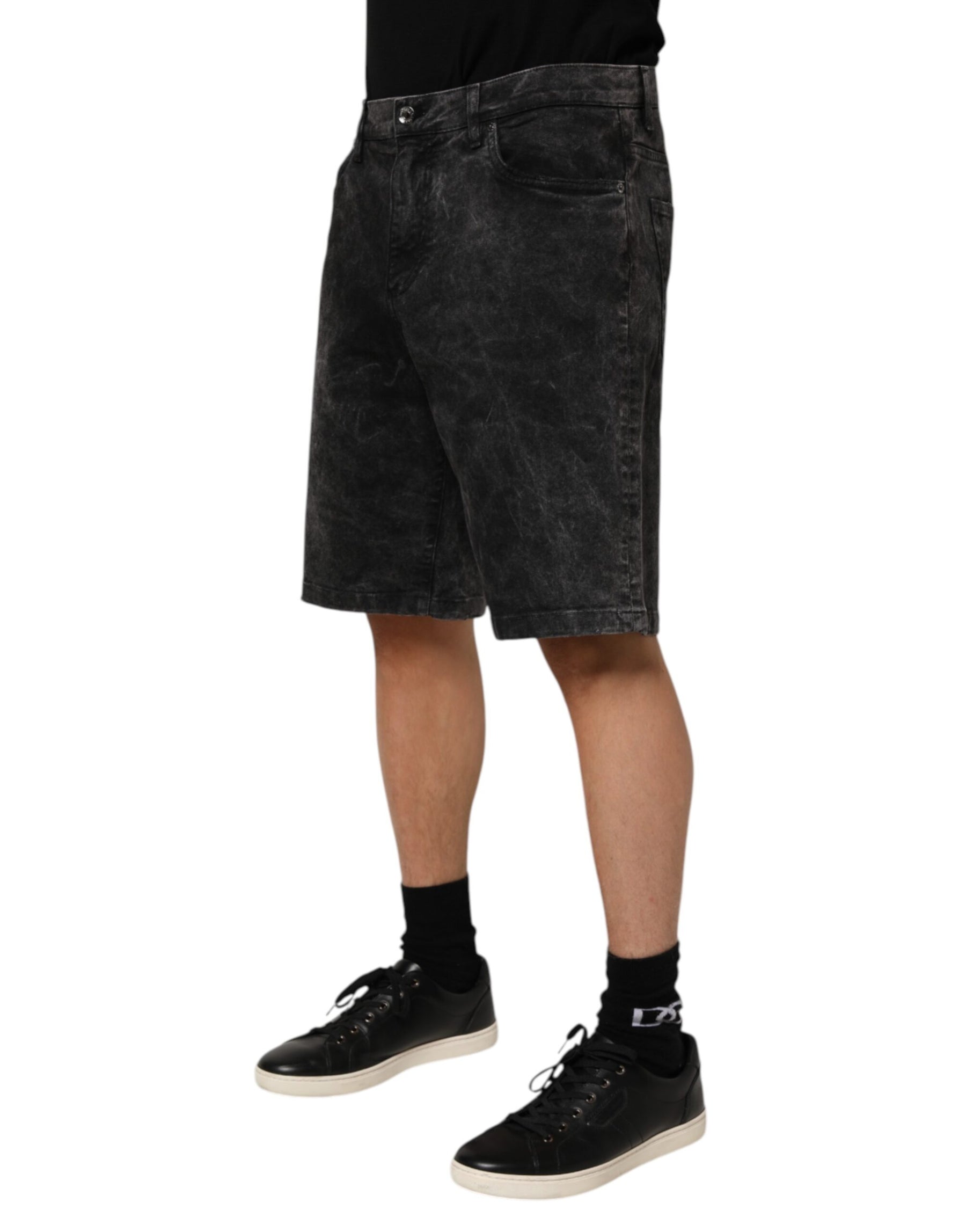Dolce & Gabbana Black Cotton Mid Waist Denim Men Bermuda Short | Regal Royce