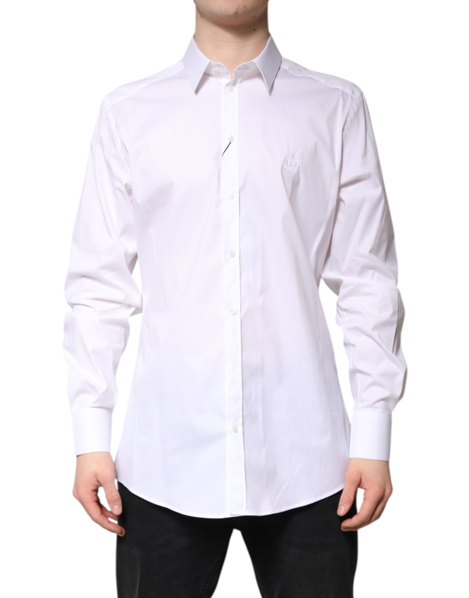 Dolce & Gabbana White Cotton Collared GOLD FormalDress Shirt | Regal Royce