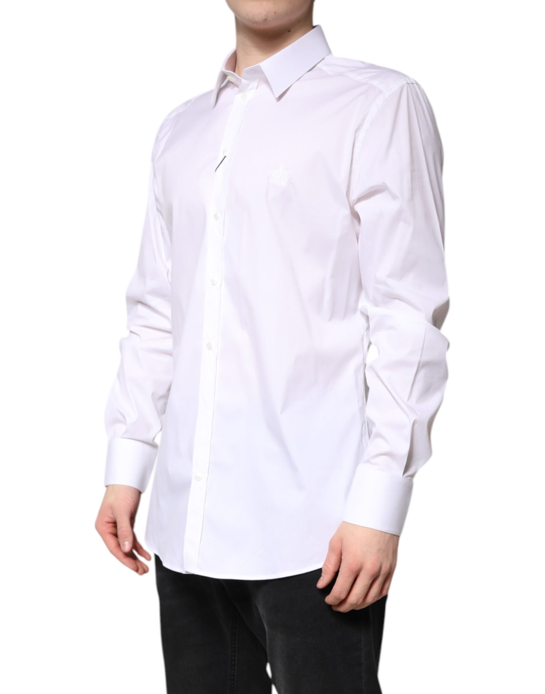 Dolce & Gabbana White Cotton Collared GOLD FormalDress Shirt | Regal Royce