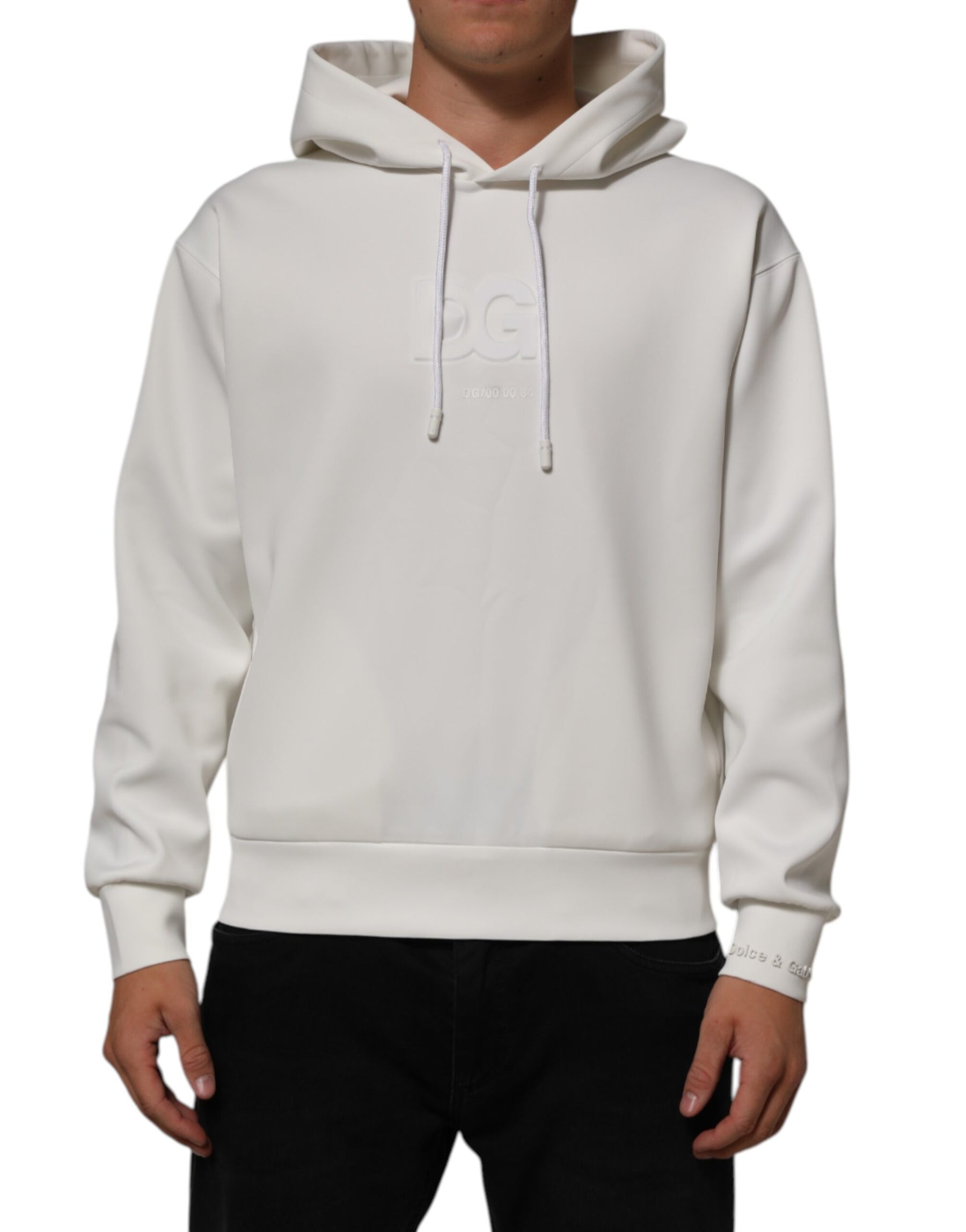 Dolce & Gabbana White Logo Hooded Men Sweatshirt  Sweater | Regal Royce