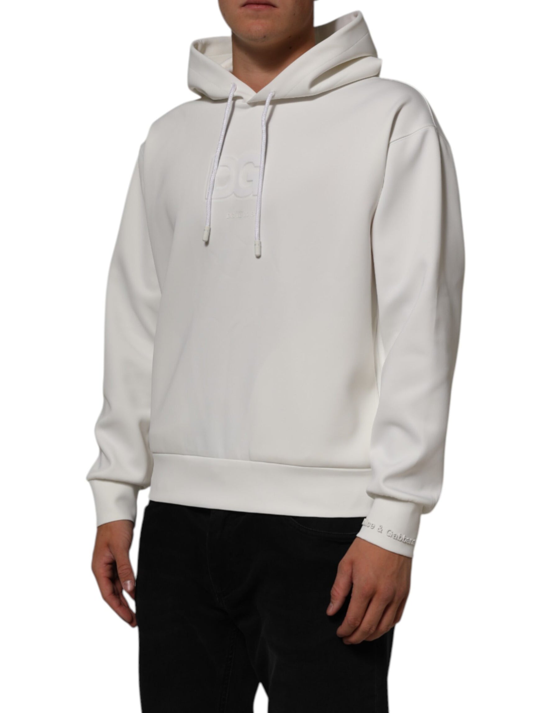 Dolce & Gabbana White Logo Hooded Men Sweatshirt  Sweater | Regal Royce