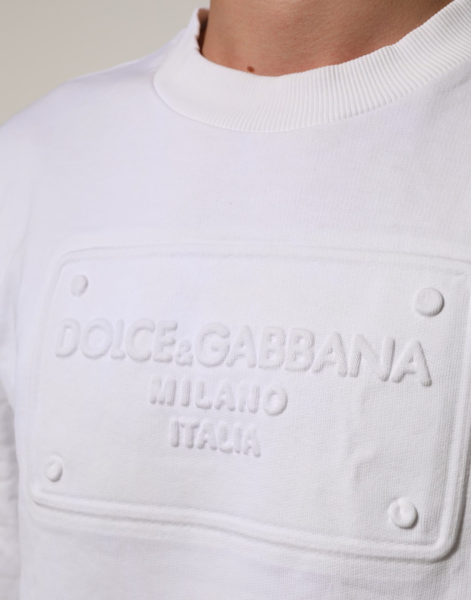 Dolce & Gabbana White Embossed Logo Men Sweatshirt Sweater | Regal Royce