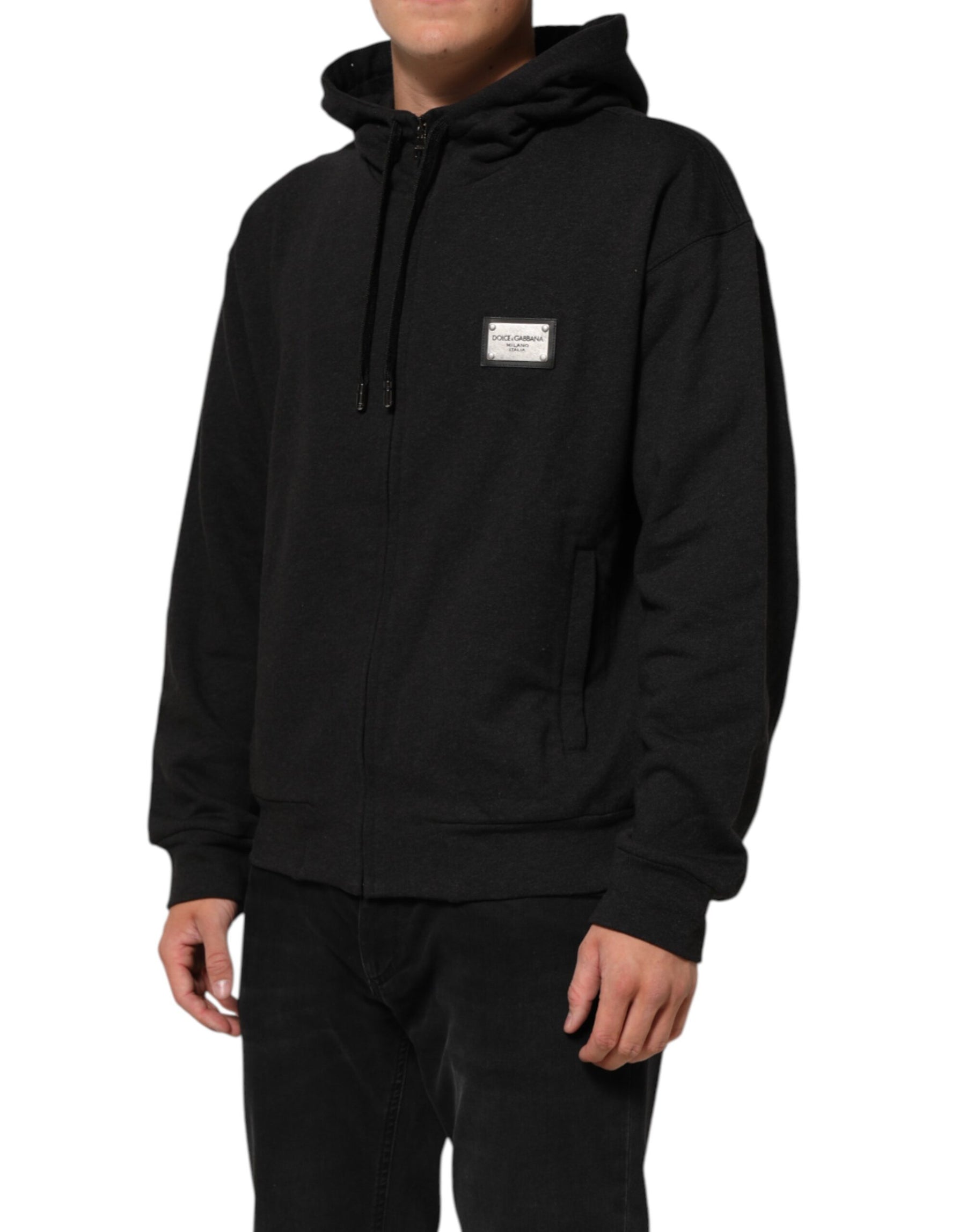 Dolce & Gabbana Black Logo FullZip Hooded Sweatshirt Sweater | Regal Royce