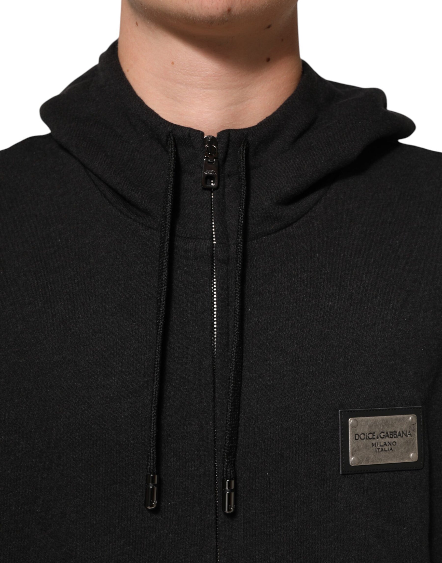 Dolce & Gabbana Black Logo FullZip Hooded Sweatshirt Sweater | Regal Royce
