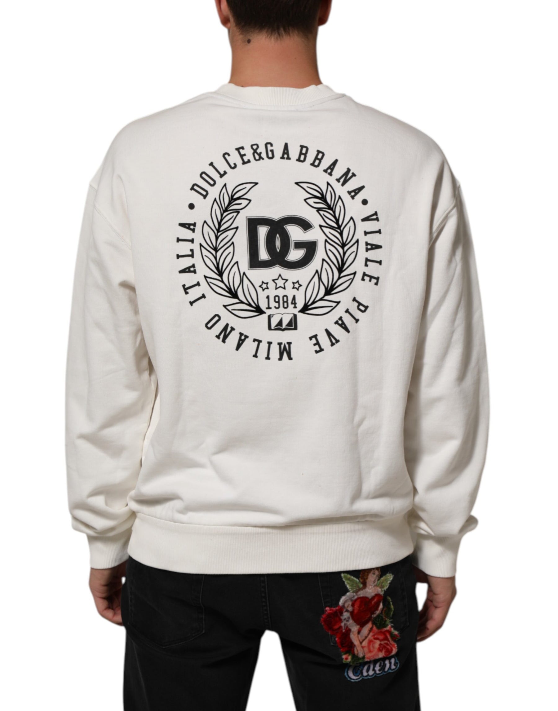 Dolce & Gabbana White DG Logo Crew Neck Sweatshirt Sweater | Regal Royce