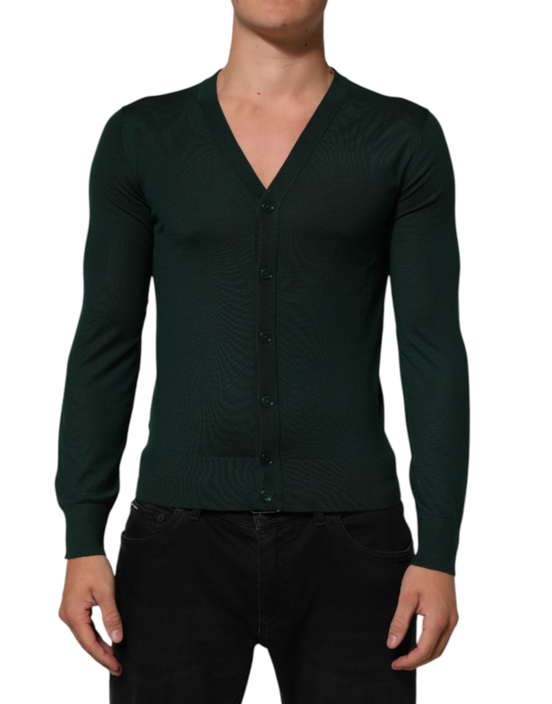 Dolce & Gabbana Dark Green Button Down Men Cardigan Sweater | Regal Royce