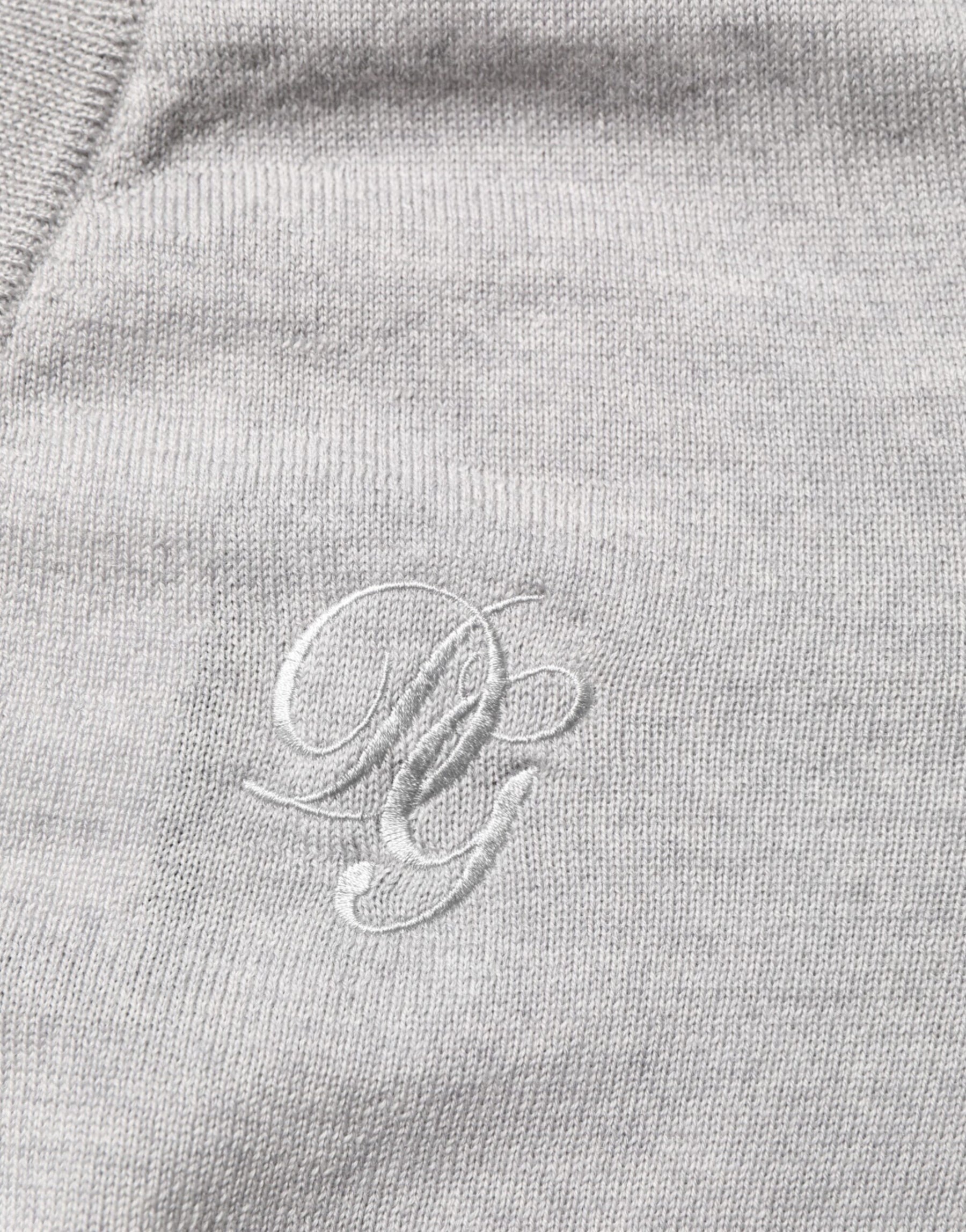 Dolce & Gabbana Gray Wool Knit Logo V-Neck Pullover Sweater | Regal Royce