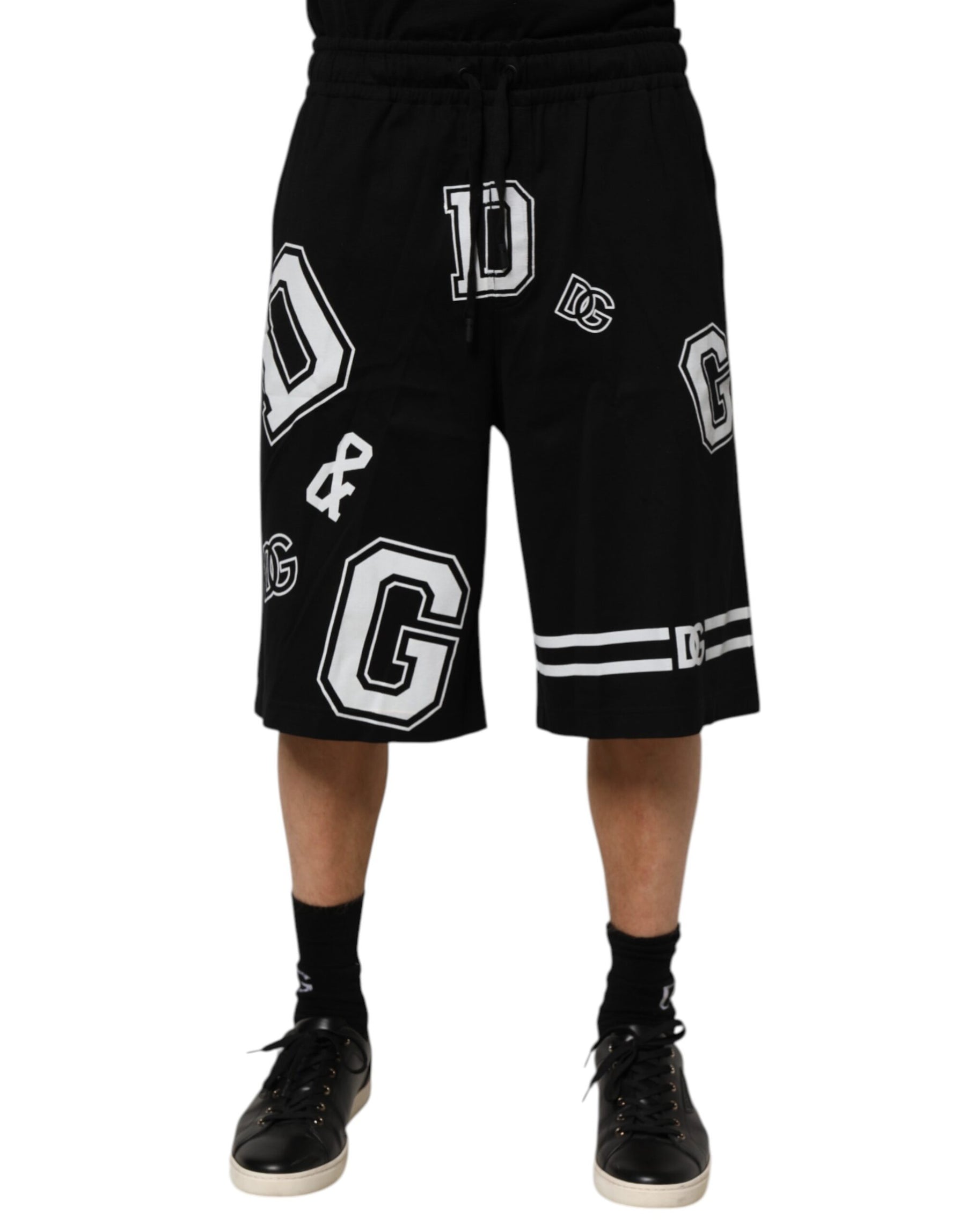 Dolce & Gabbana Black Logo Print Cotton Casual Bermuda Short | Regal Royce