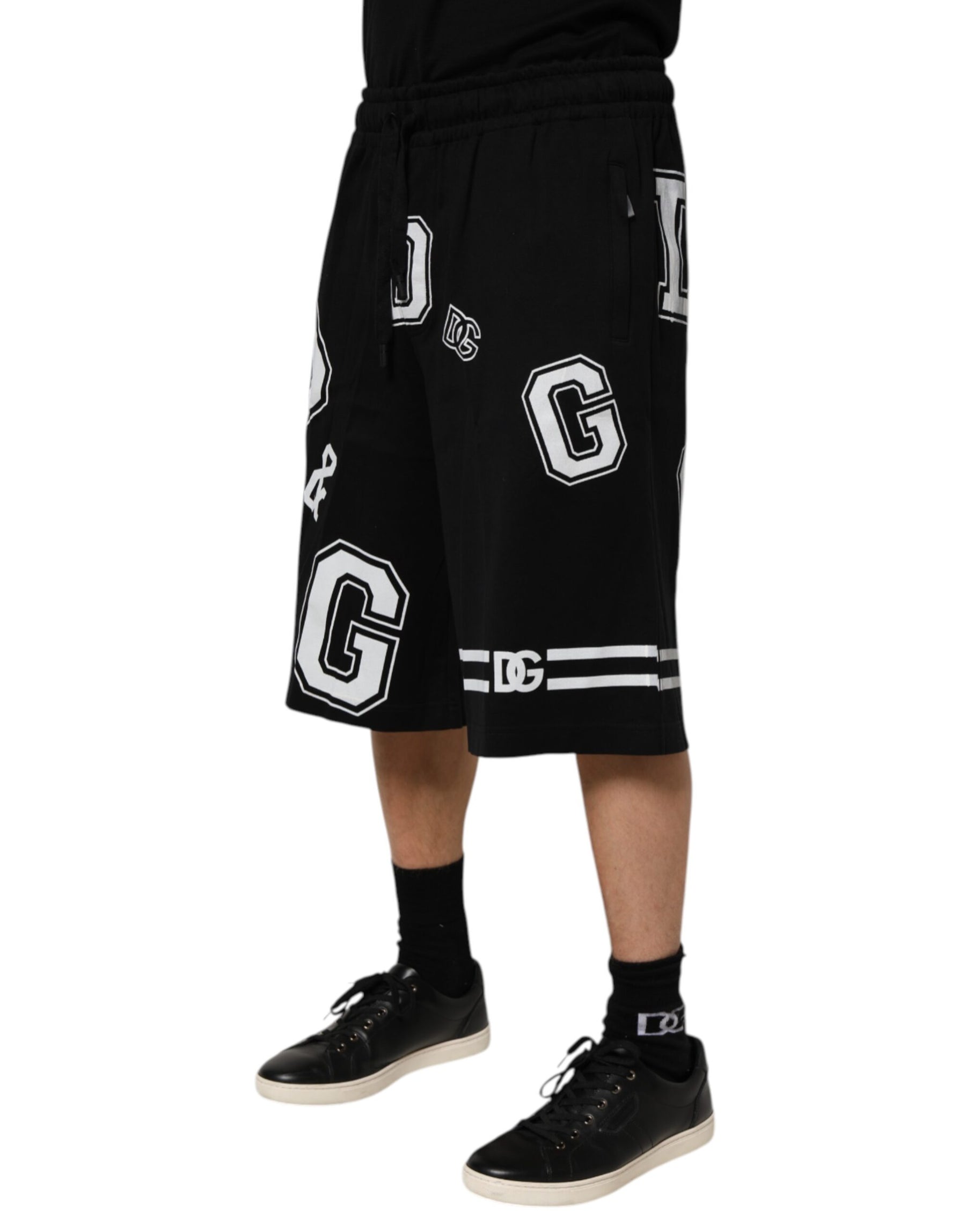 Dolce & Gabbana Black Logo Print Cotton Casual Bermuda Short | Regal Royce