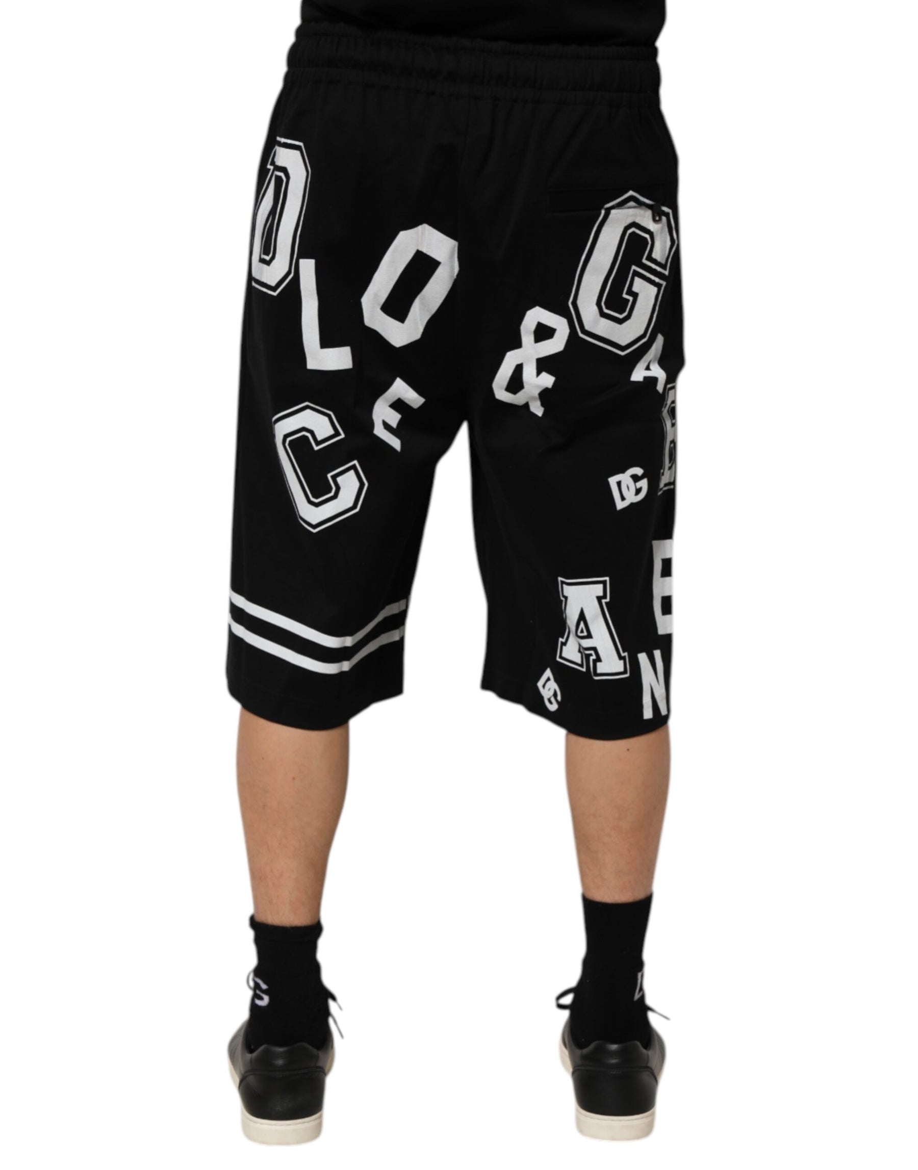 Dolce & Gabbana Black Logo Print Cotton Casual Bermuda Short | Regal Royce