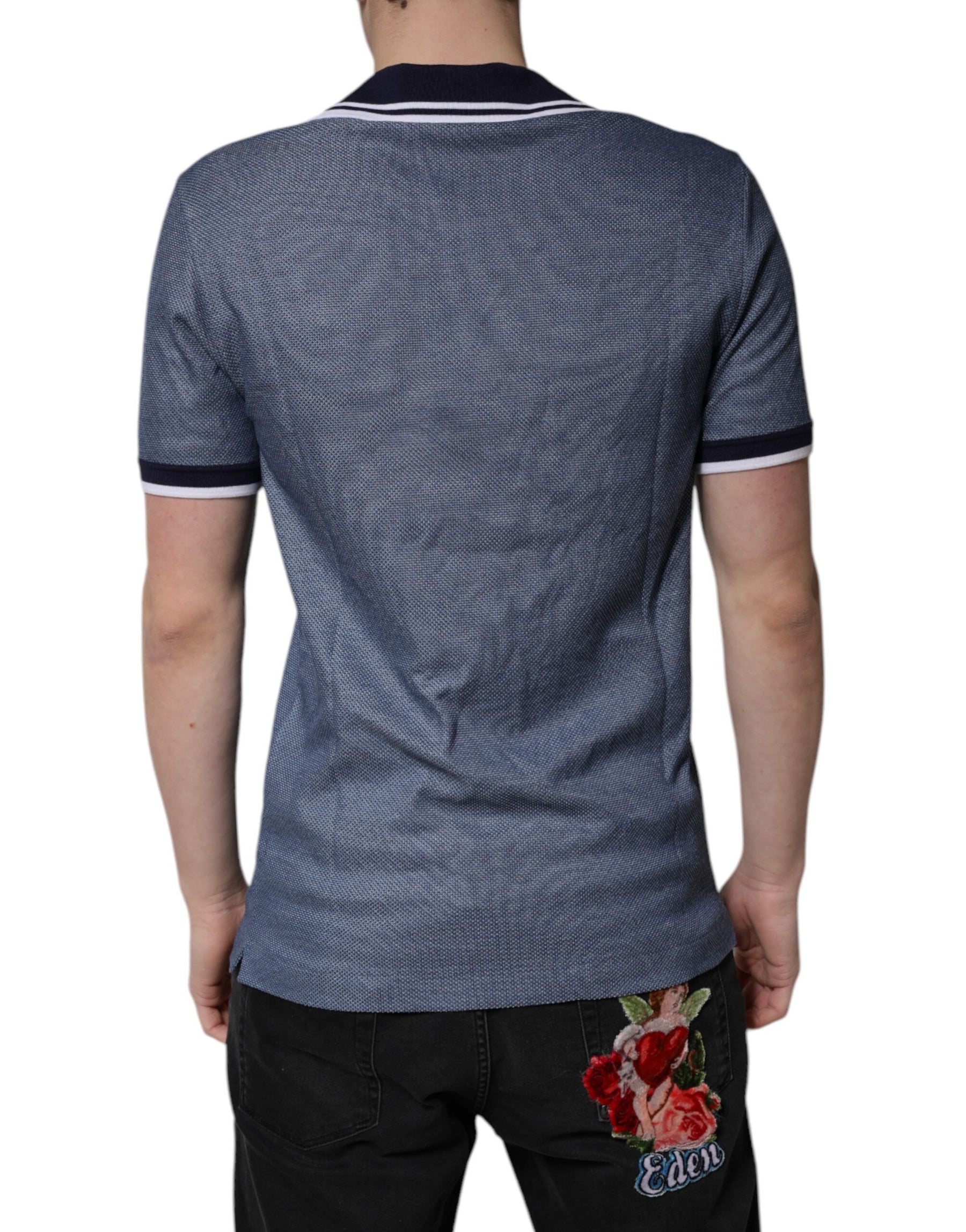 Dolce & Gabbana Blue Collared V-neck Silk Blend Polo T-shirt | Regal Royce
