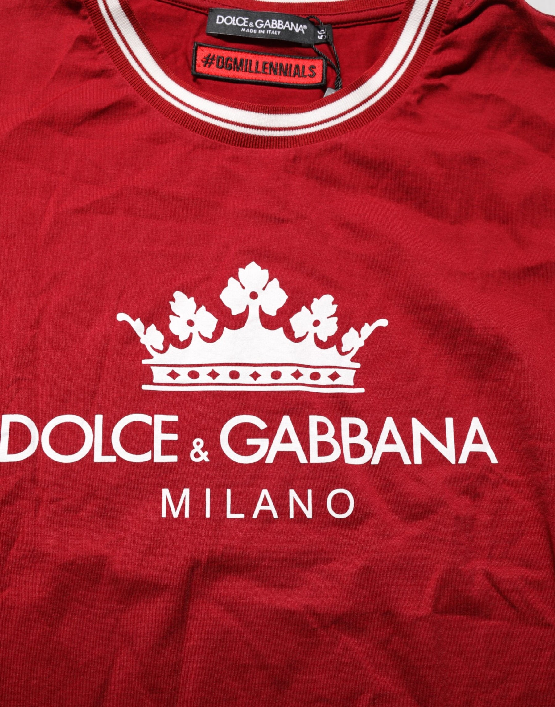 Dolce & Gabbana Maroon LogoCrown Cotton Half Sleeve T-shirt | Regal Royce